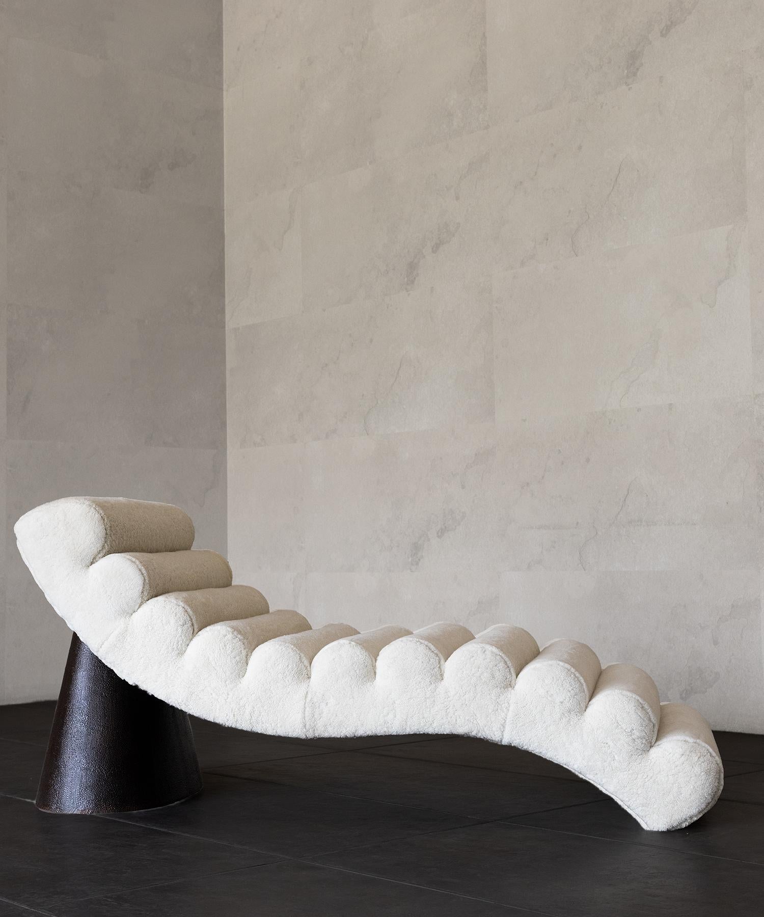Indian POUND CHAISE - Cream Shearling + Hammered Dark Bronze by SHO MODERN