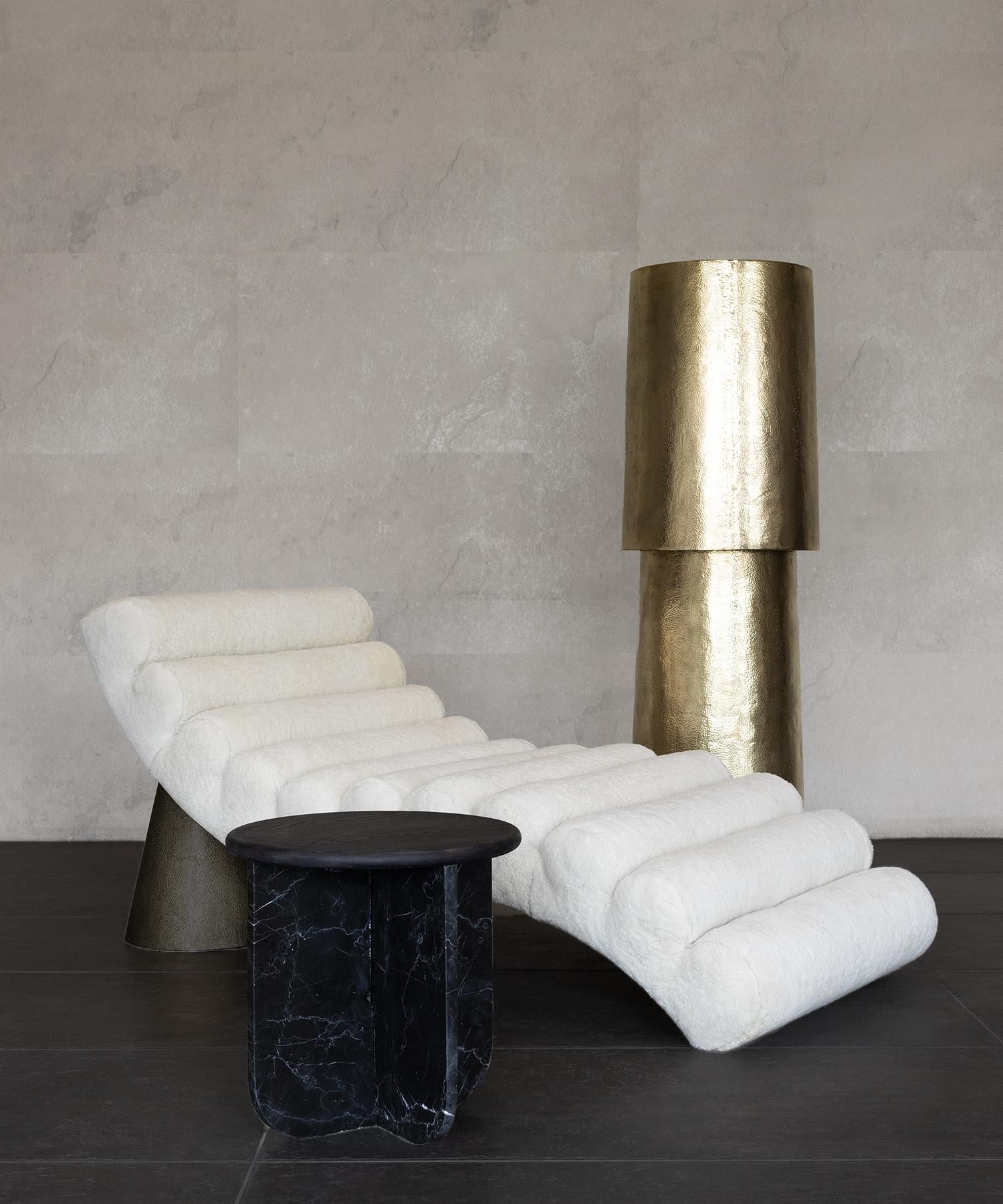 Contemporary POUND CHAISE - Cream Shearling + Hammered Dark Bronze by SHO MODERN