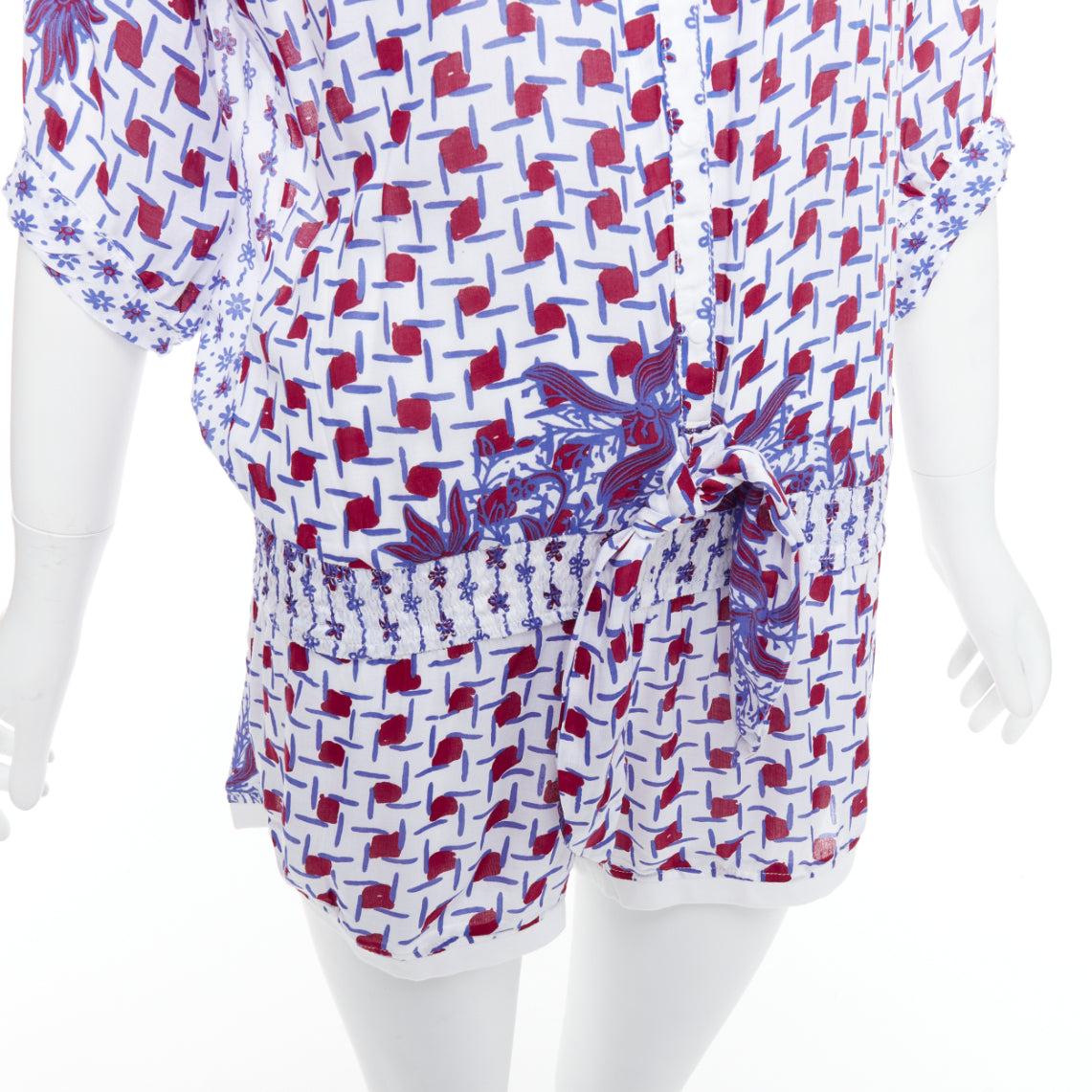 POUPETTE SAINT BARTH Kim blue red white floral printed romper US0 XS
Reference: SNKO/A00446
Brand: Poupette Saint Barth
Model: Kim
Material: Viscose
Color: White, Multicolour
Pattern: Floral
Closure: Snap Buttons
Extra Details: Elastic waist.
Made