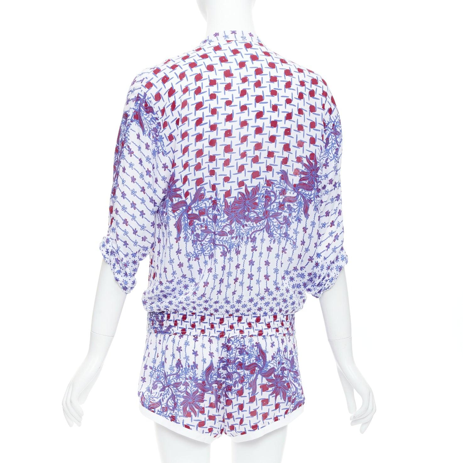 POUPETTE SAINT BARTH Kim blue red white floral printed romper US0 XS For Sale 1