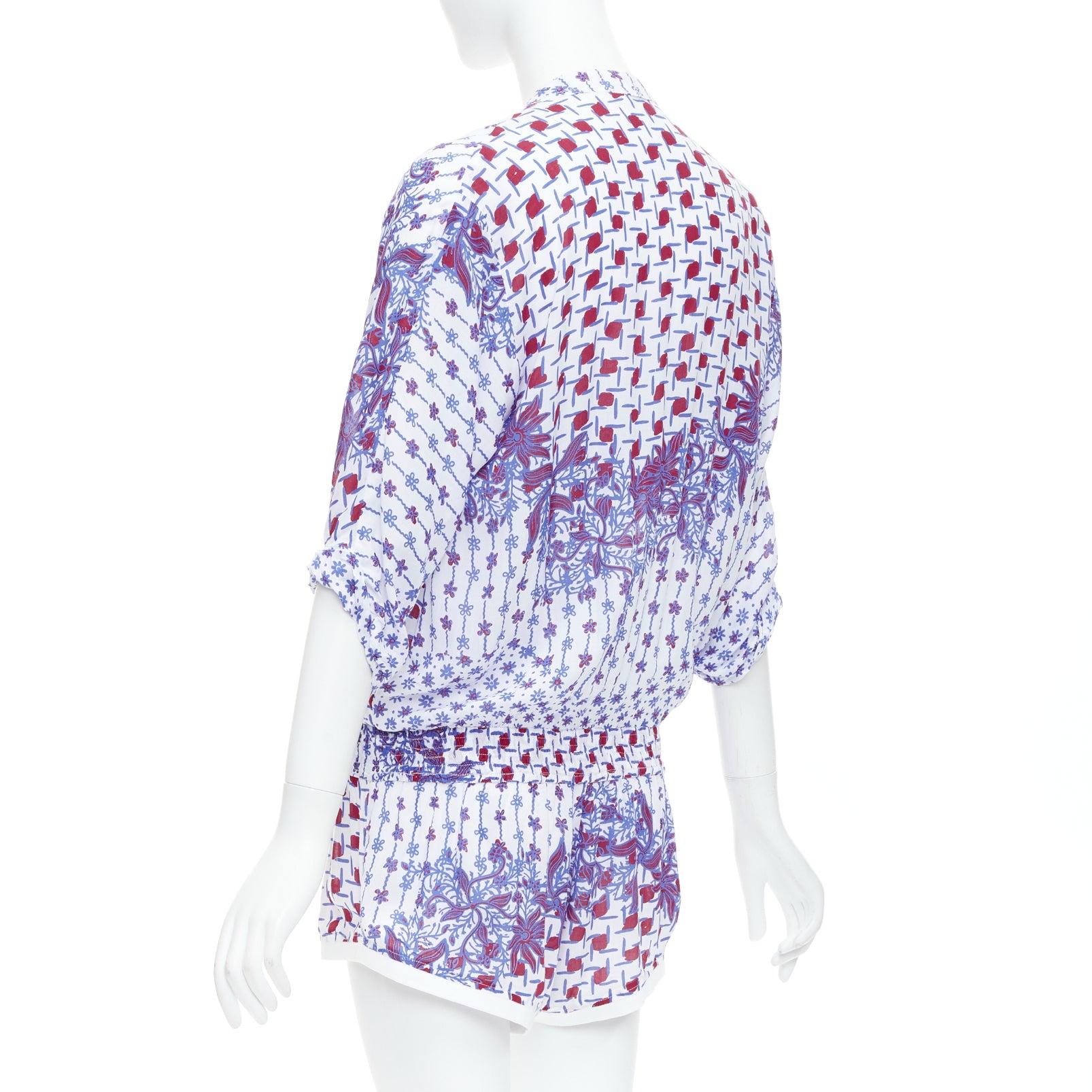 POUPETTE SAINT BARTH Kim blue red white floral printed romper US0 XS For Sale 2