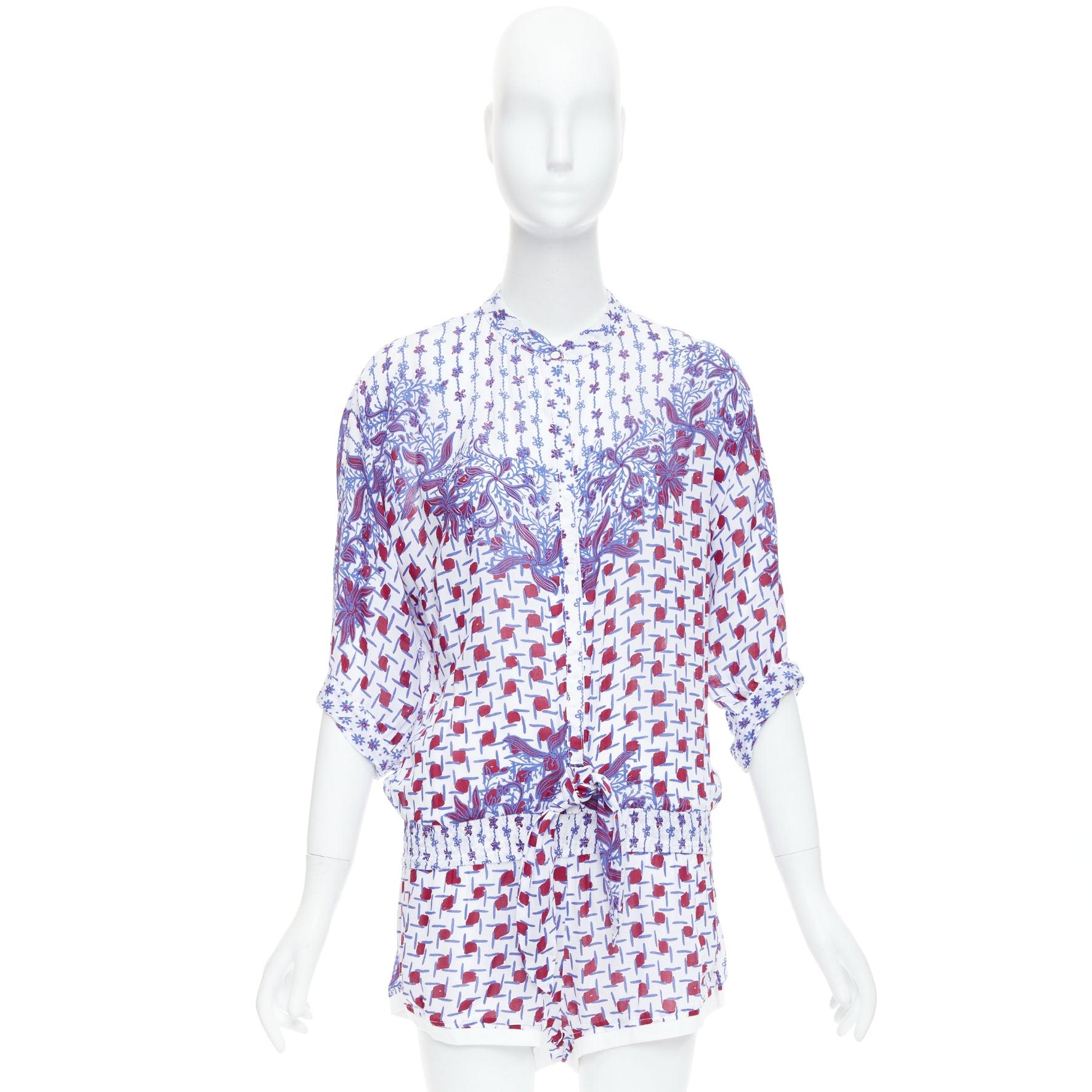 POUPETTE SAINT BARTH Kim blue red white floral printed romper US0 XS For Sale 5