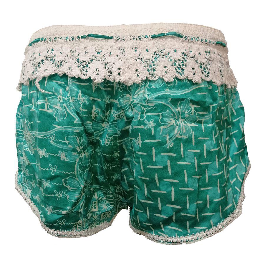 100% Silk Green color Floral print With lace Total length cm 22 (8,6 inches) Waist cm 28 (11 inches)
