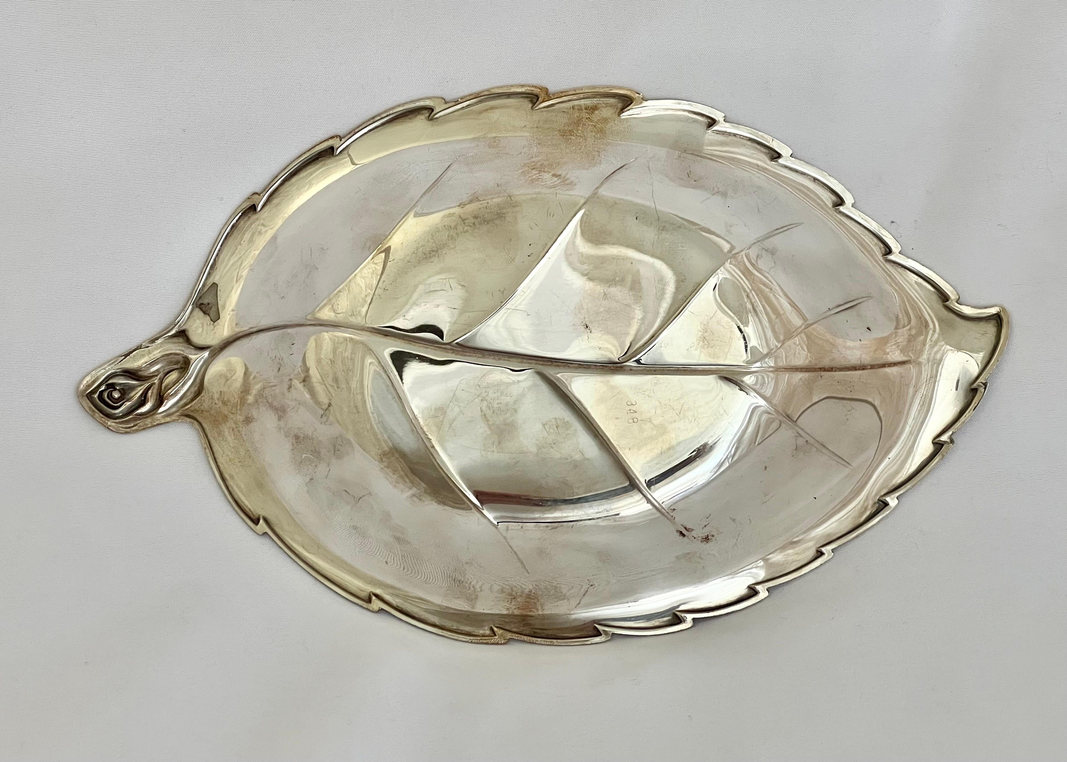 Unknown Pour Le Bain-A Silver Lemon Leaf Shaped Dish