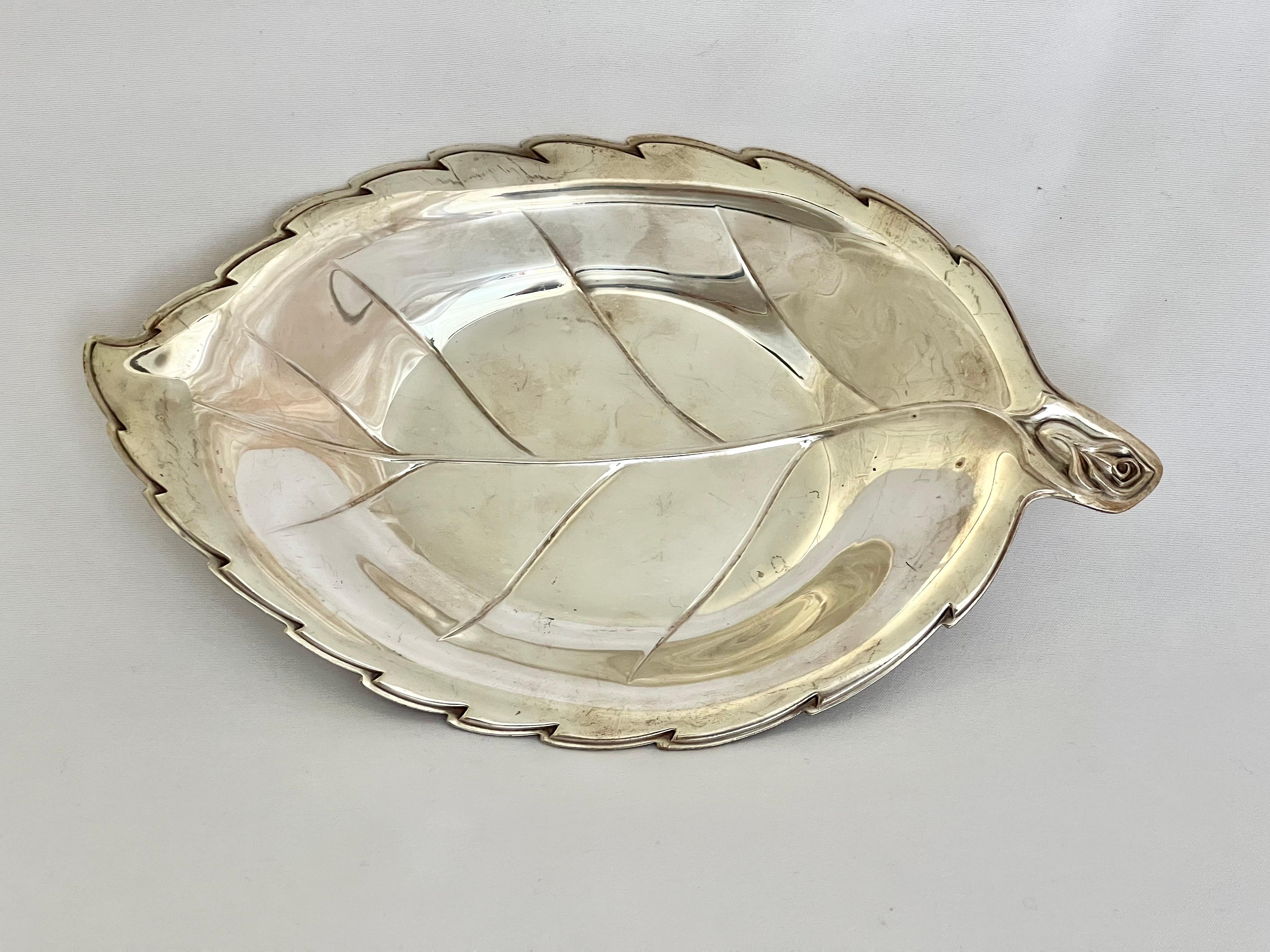 20th Century Pour Le Bain-A Silver Lemon Leaf Shaped Dish