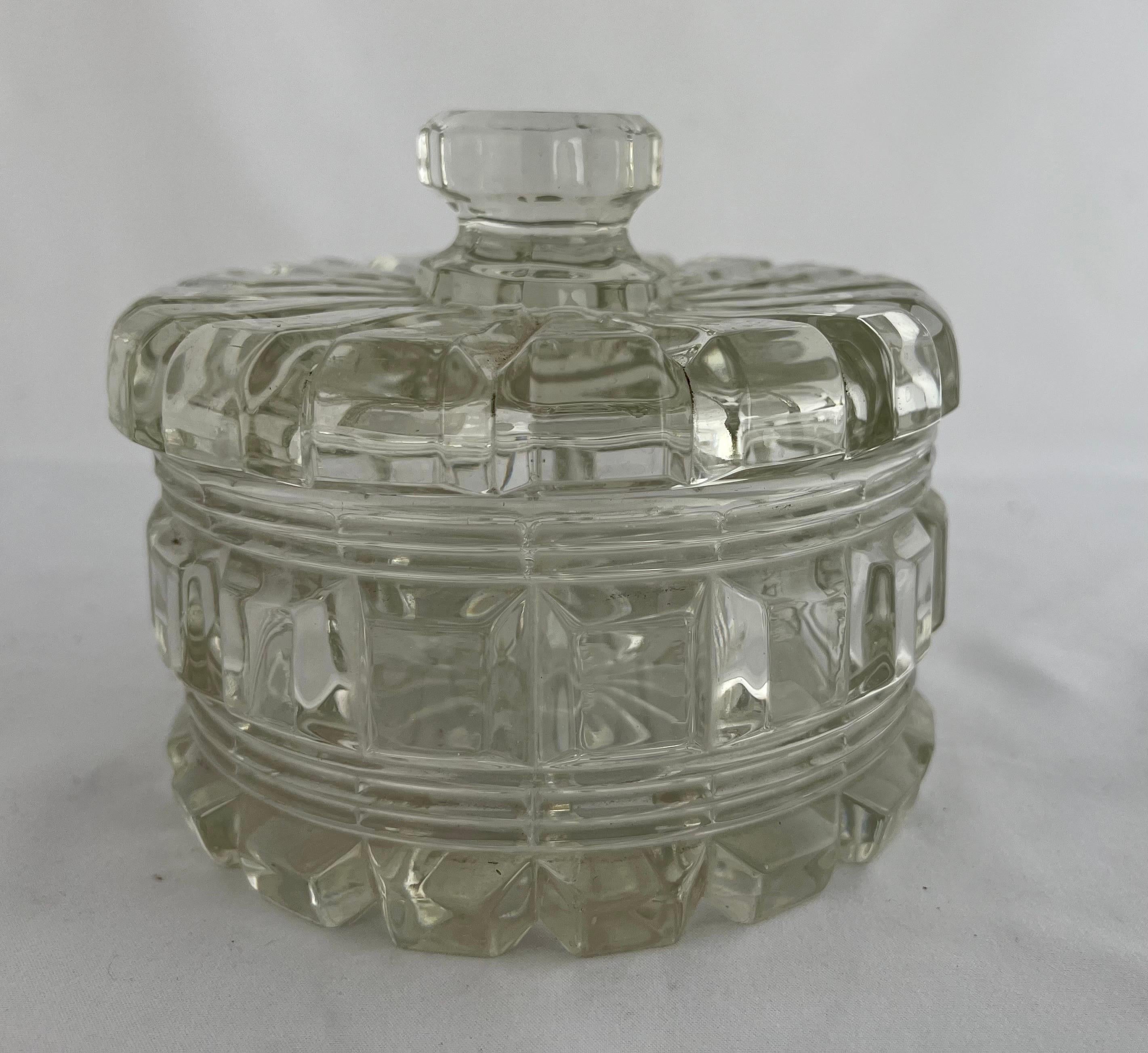 Unknown Pour le Bain-Heavy Cut Crystal Lidded Vanity Box For Sale