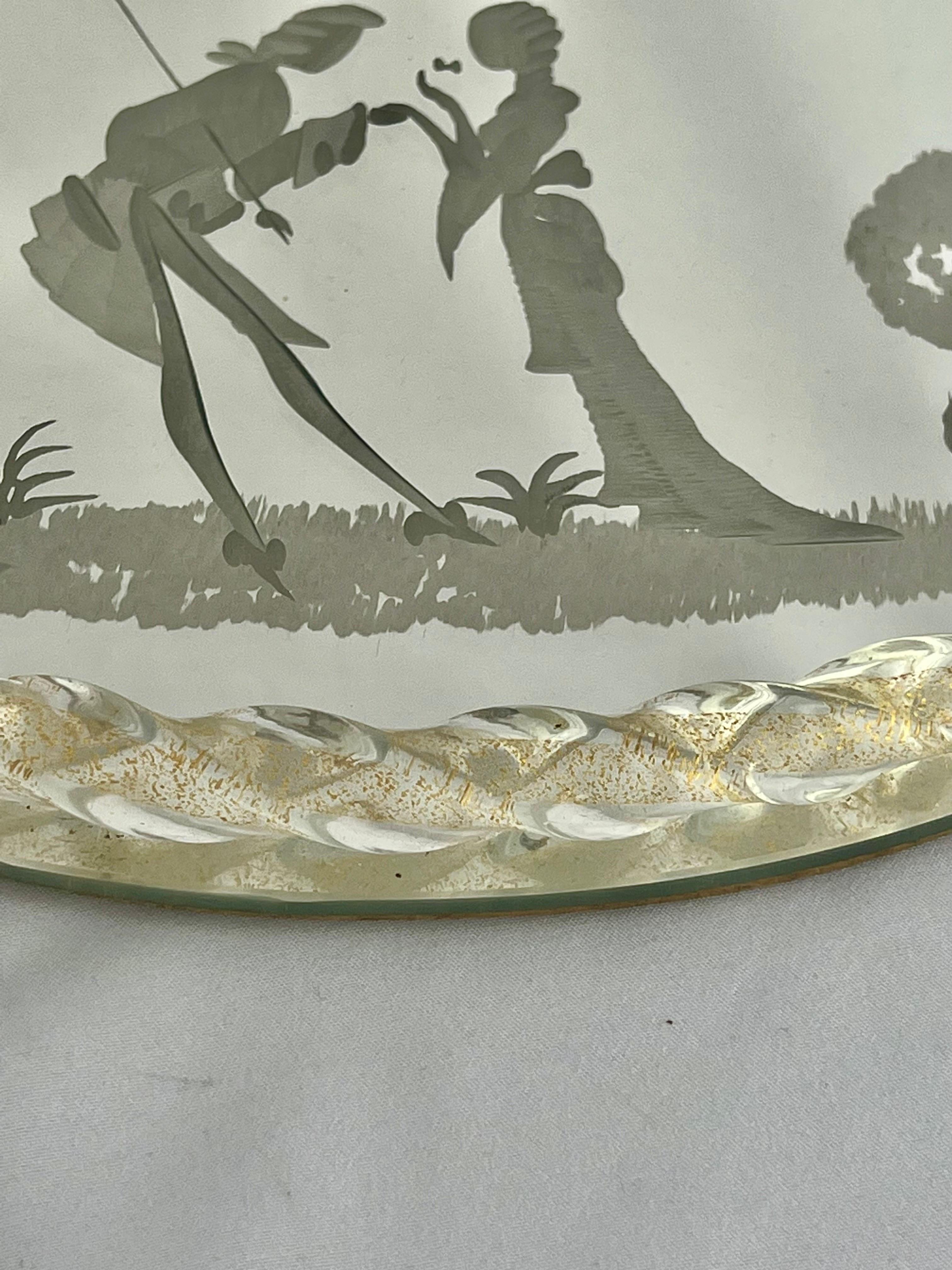Italian Pour Le Bain-Murano Venetian Etched Mirrored Tray For Sale