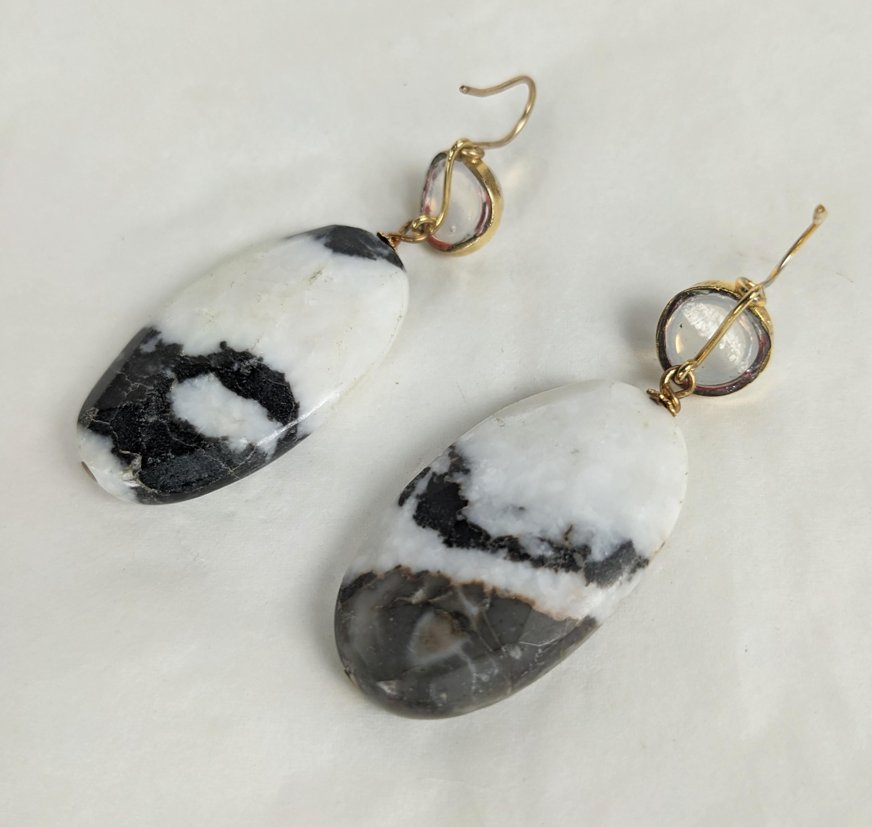 Pendientes de vidrio colado y ágata nieve, MWLC Artesano en venta
