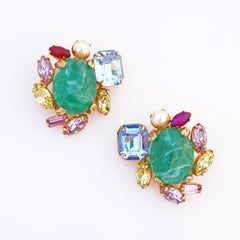Poured Glass Cluster Earrings With Rhinestones By Alice Caviness, 1960s