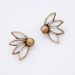 Poured Milk Glass Flower Petal Earrings By Crown Trifari, 1950s