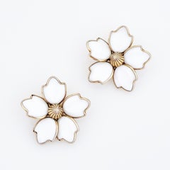 Poured Milk Glass Flower Statement Earrings By Crown Trifari, 1950s