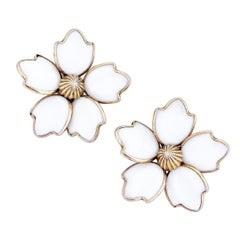 Poured Milk Glass Flower Statement Earrings By Crown Trifari, 1950s