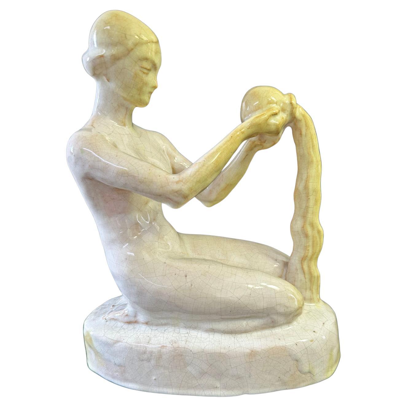 "Pouring Gold", High Style Art Deco Sculpture by Lapteff for Pewabic, Detroit