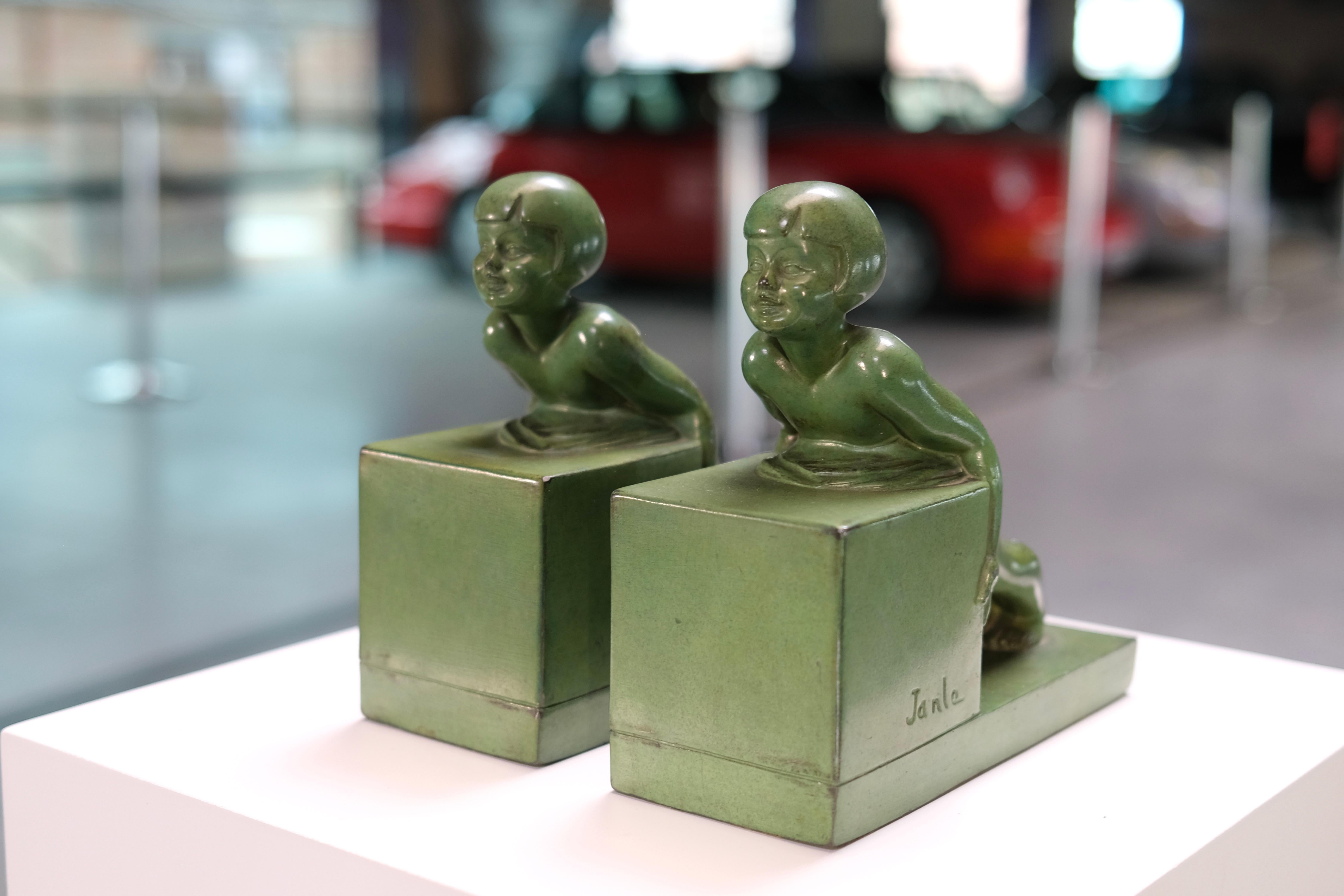 French Art Deco Bookends POUSSÉE by Janle for Max Le Verrier, France, 1930s 3