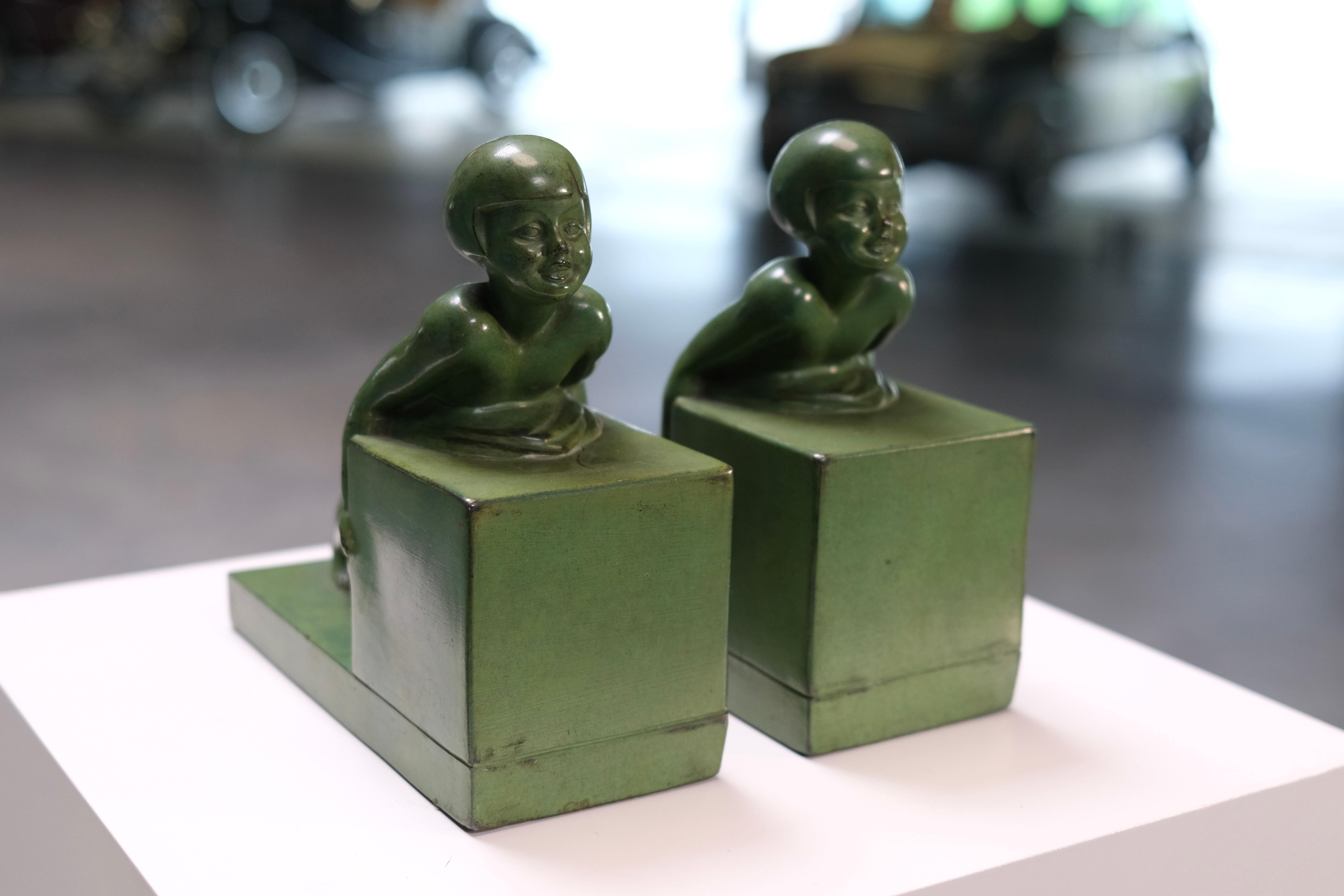 French Art Deco Bookends POUSSÉE by Janle for Max Le Verrier, France, 1930s 4