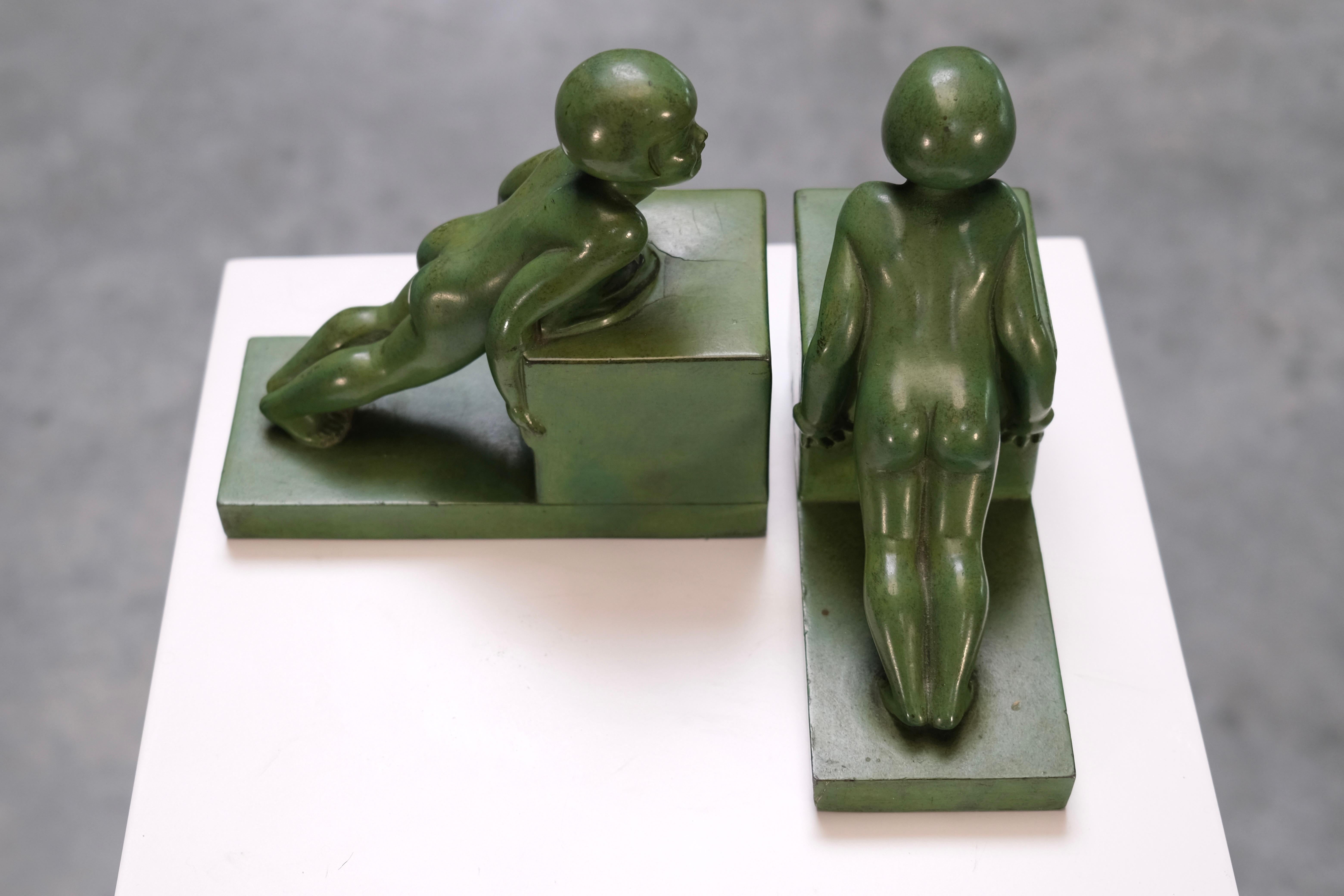 French Art Deco Bookends POUSSÉE by Janle for Max Le Verrier, France, 1930s 5