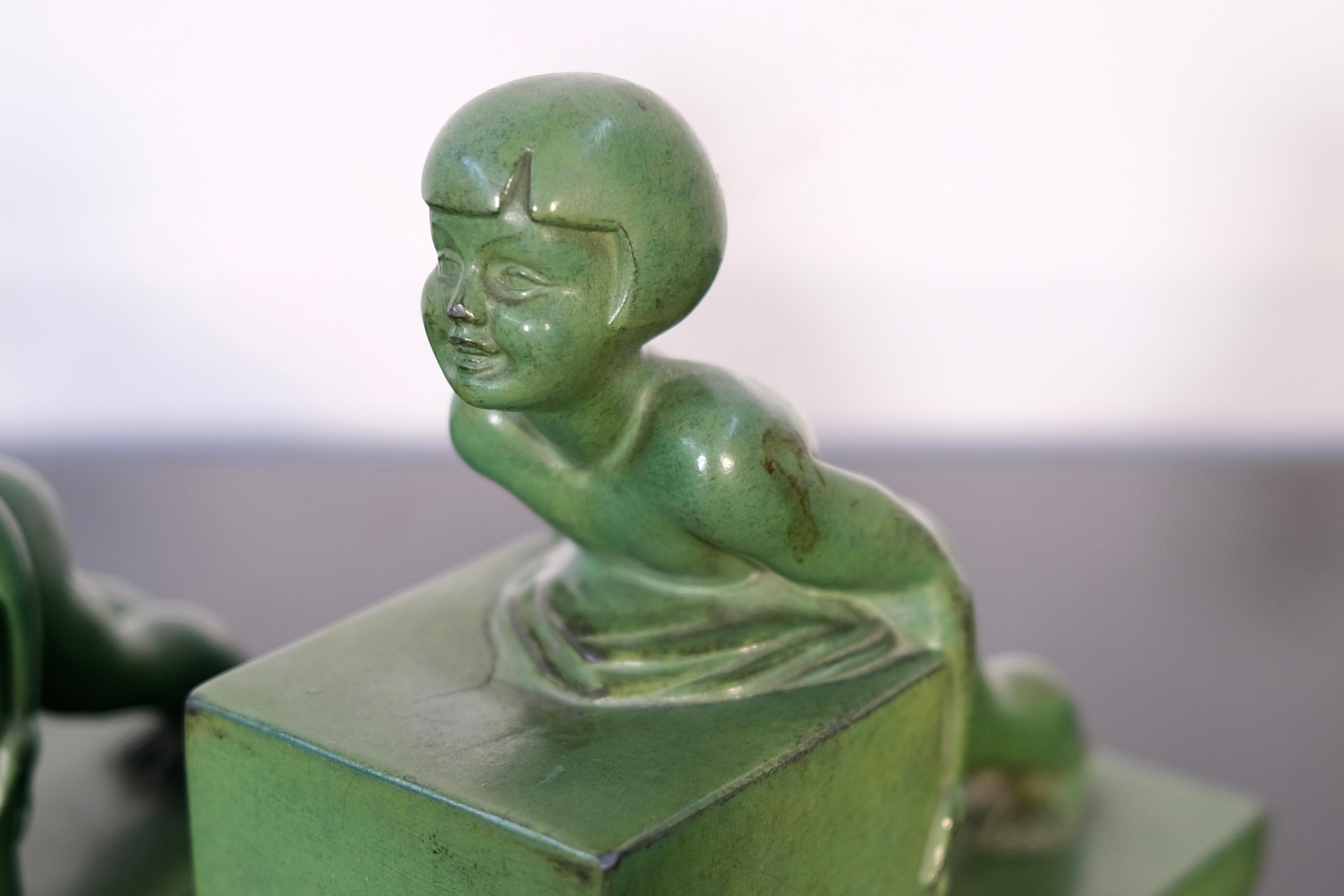 POUSSEE Vintage Art Deco Bookends by Janle for Max Le Verrier, France 1930 In Good Condition For Sale In Ulm, DE