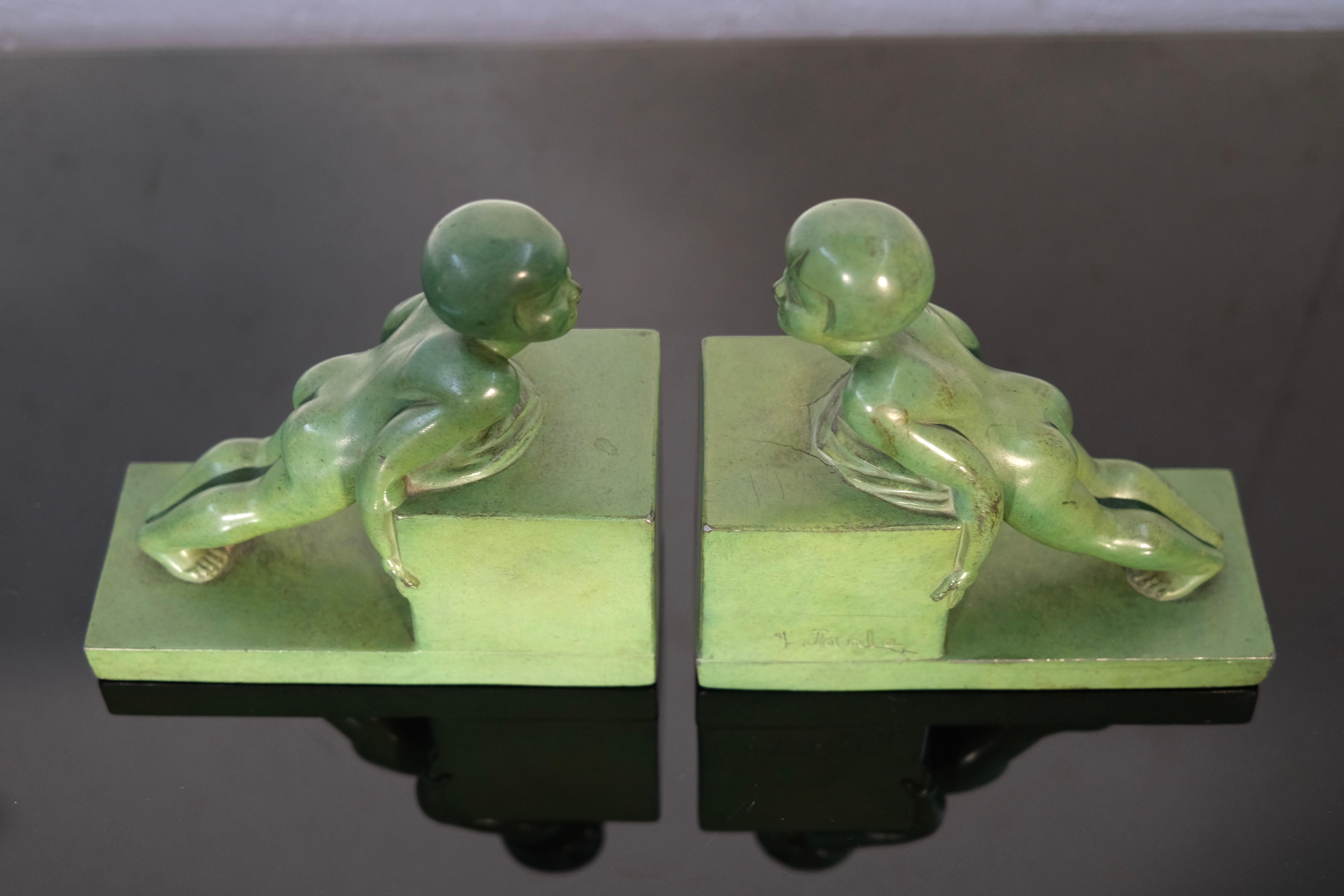 POUSSEE Vintage Art Deco Bookends by Janle for Max Le Verrier, France 1930 For Sale 1