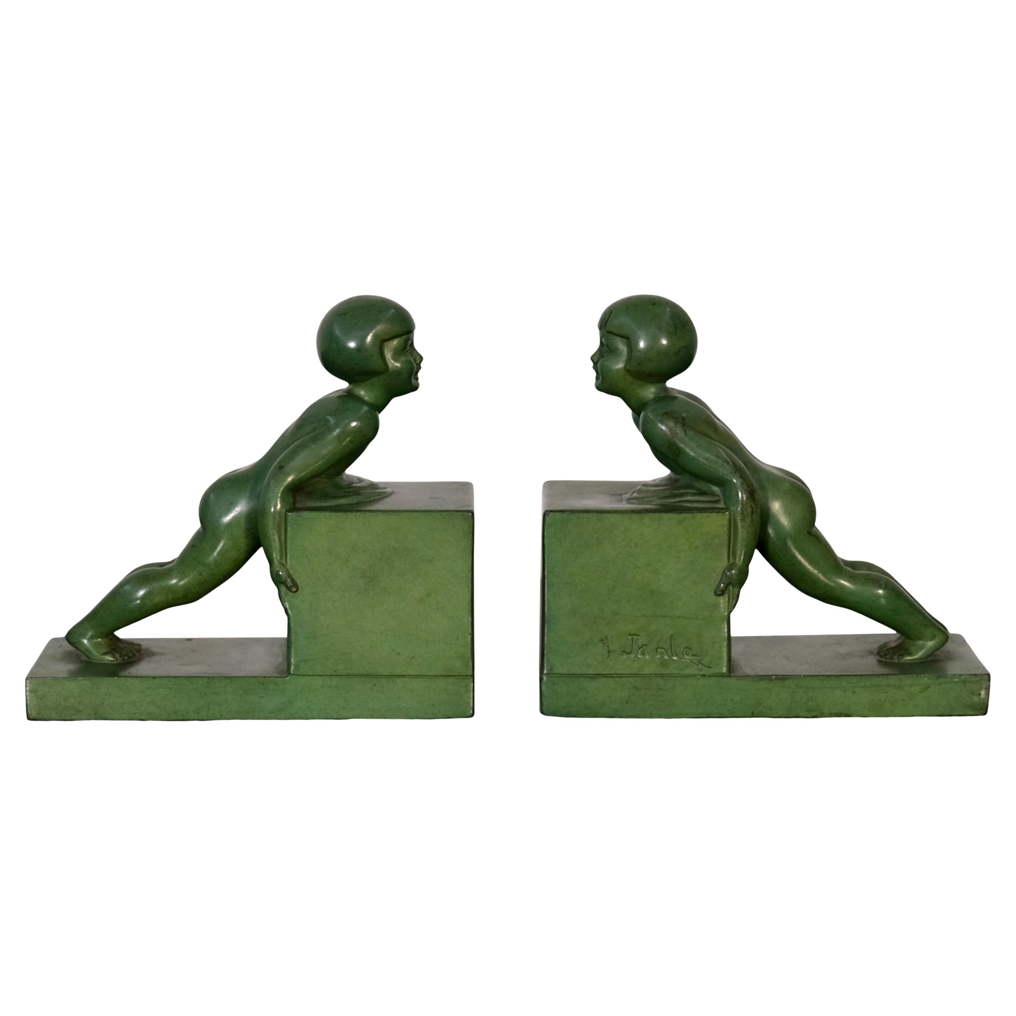 POUSSEE Vintage Art Deco Bookends by Janle for Max Le Verrier, France 1930