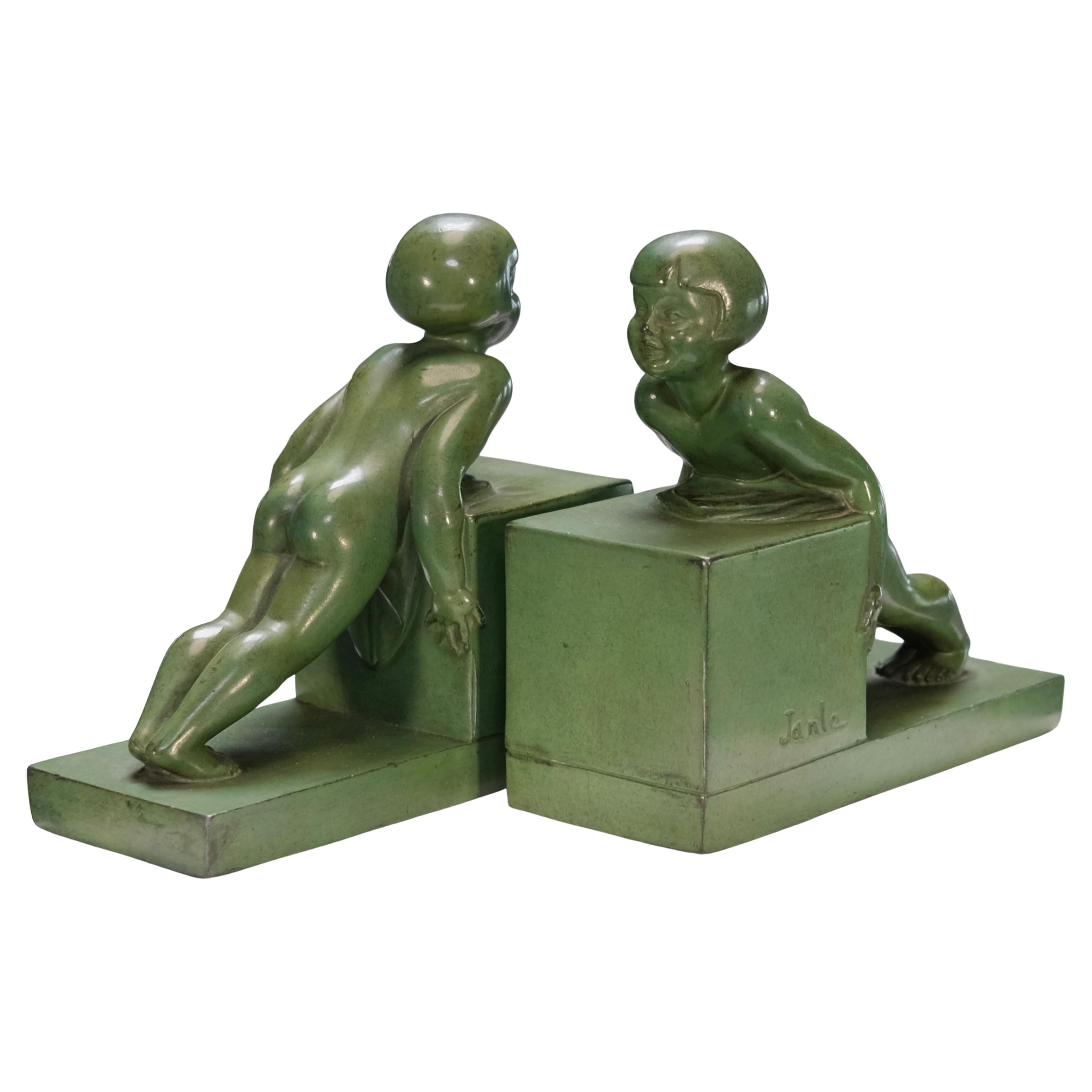 French Art Deco Bookends POUSSÉE by Janle for Max Le Verrier, France, 1930s