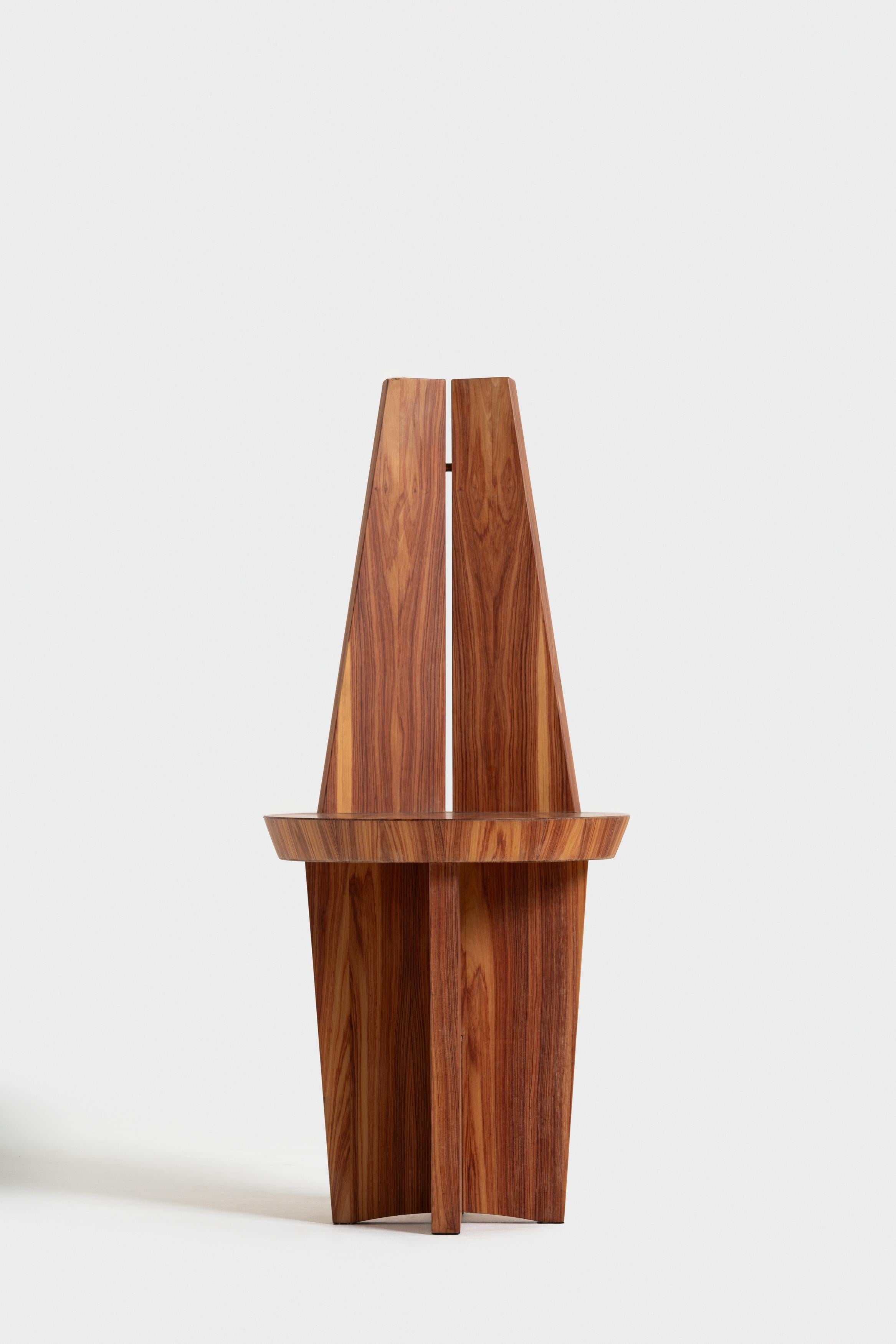 Silla Povera de madera de toulipán brasileña e inserto de cobre de Antonio Aricò Italiano en venta