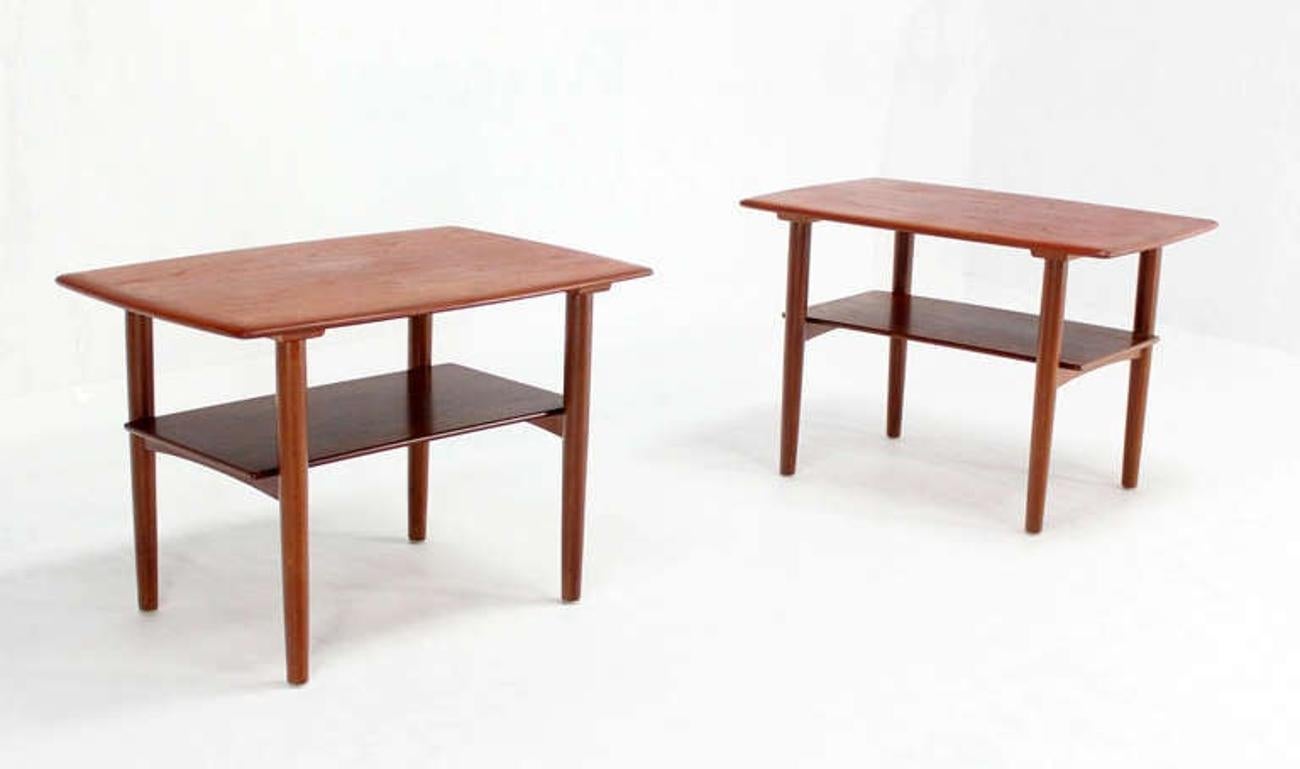 Povl Dinesen Pair Danish Modern Teak End Tables Solid Tapered Dowel legs 1 Shelf For Sale 4