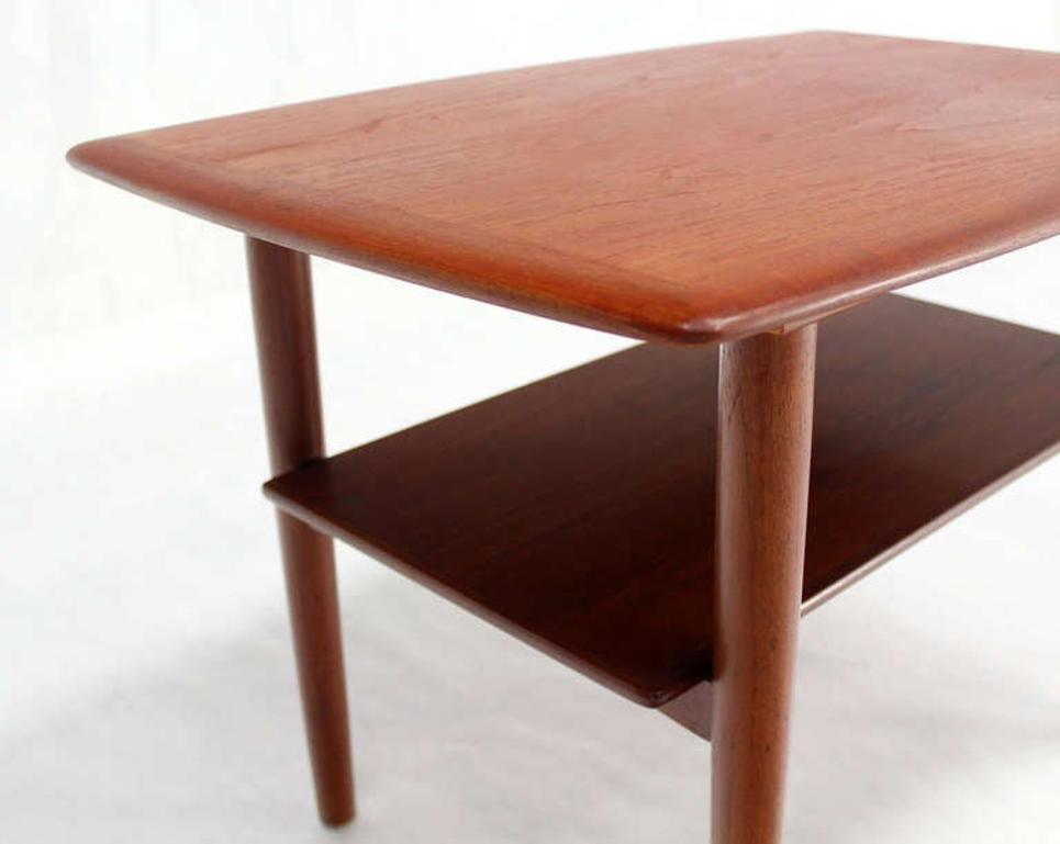 Povl Dinesen Pair Danish Modern Teak End Side Tables Stands Solid Tapered Dowel legs 1 Shelf MINT!