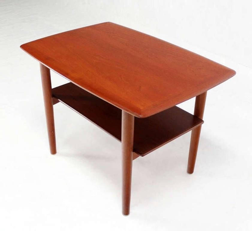 Mid-Century Modern Povl Dinesen Pair Danish Modern Teak End Tables Solid Tapered Dowel legs 1 Shelf For Sale