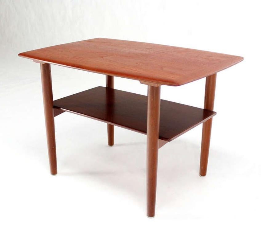 20th Century Povl Dinesen Pair Danish Modern Teak End Tables Solid Tapered Dowel legs 1 Shelf For Sale