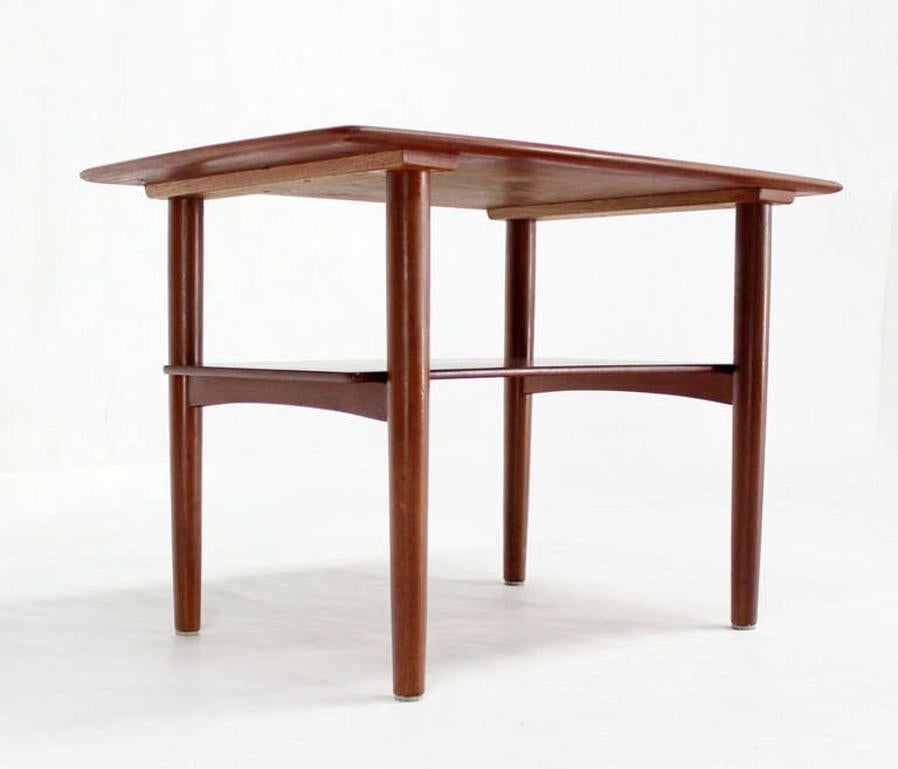 Povl Dinesen Pair Danish Modern Teak End Tables Solid Tapered Dowel legs 1 Shelf For Sale 1