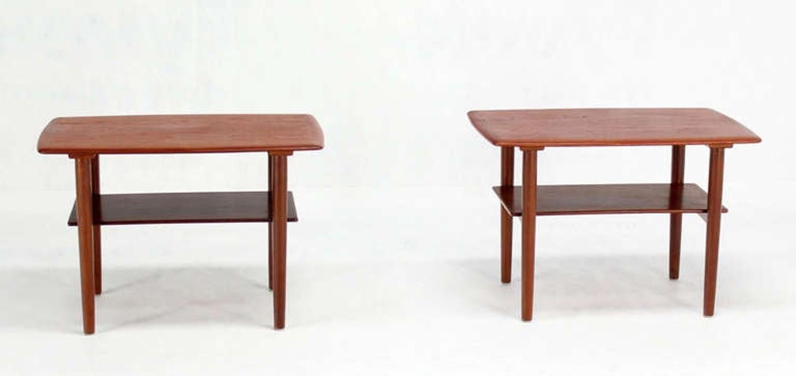 Povl Dinesen Pair Danish Modern Teak End Tables Solid Tapered Dowel legs 1 Shelf For Sale 2