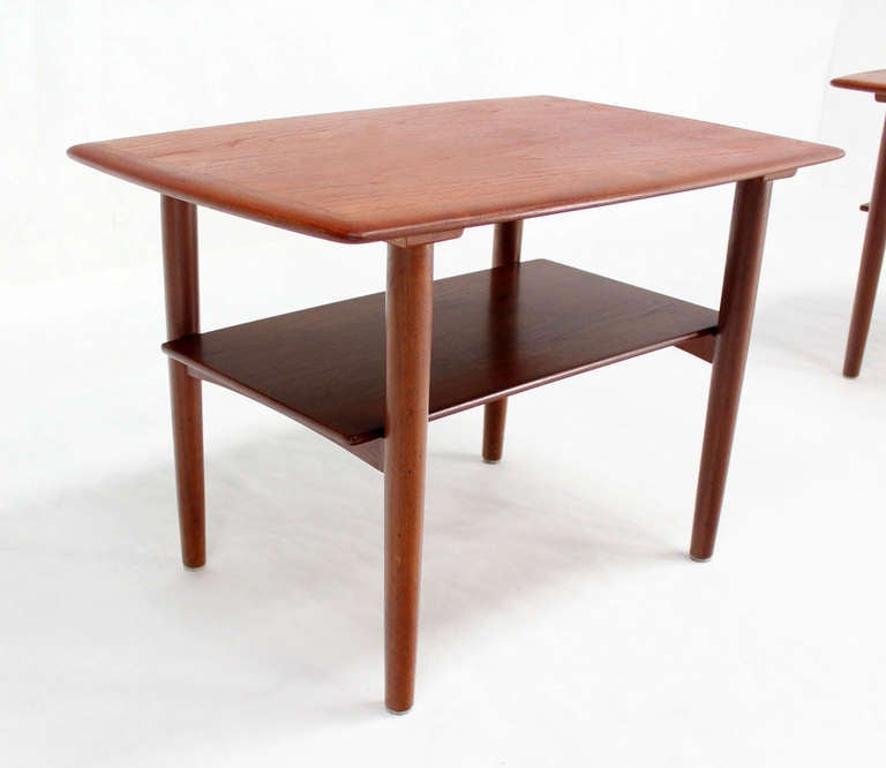 Povl Dinesen Pair Danish Modern Teak End Tables Solid Tapered Dowel legs 1 Shelf For Sale 3