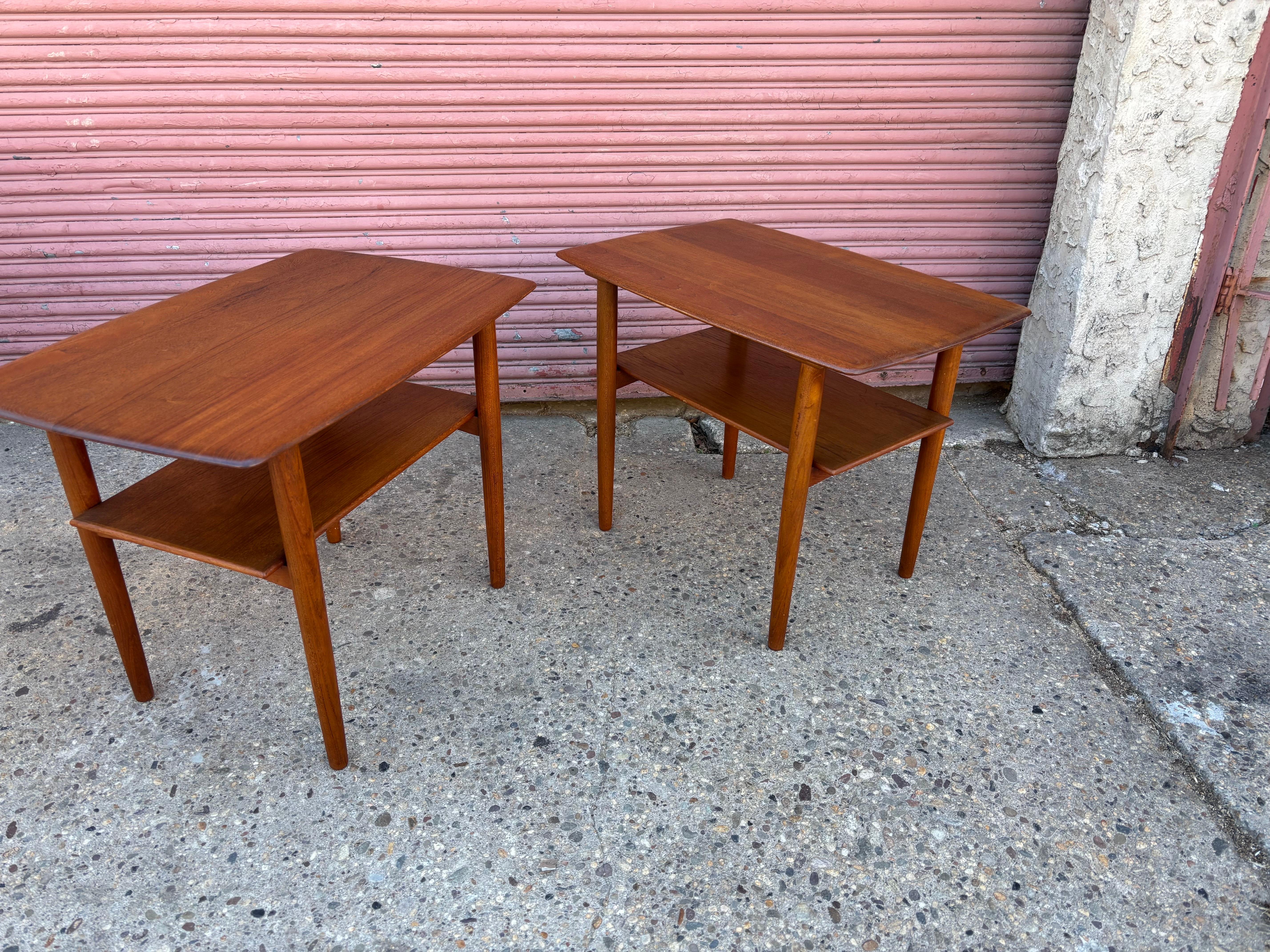 Povl Dinesen Pair Solid Teak Two Tier End Tables For Sale 4