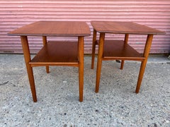 Povl Dinesen Pair Solid Teak Two Tier End Tables