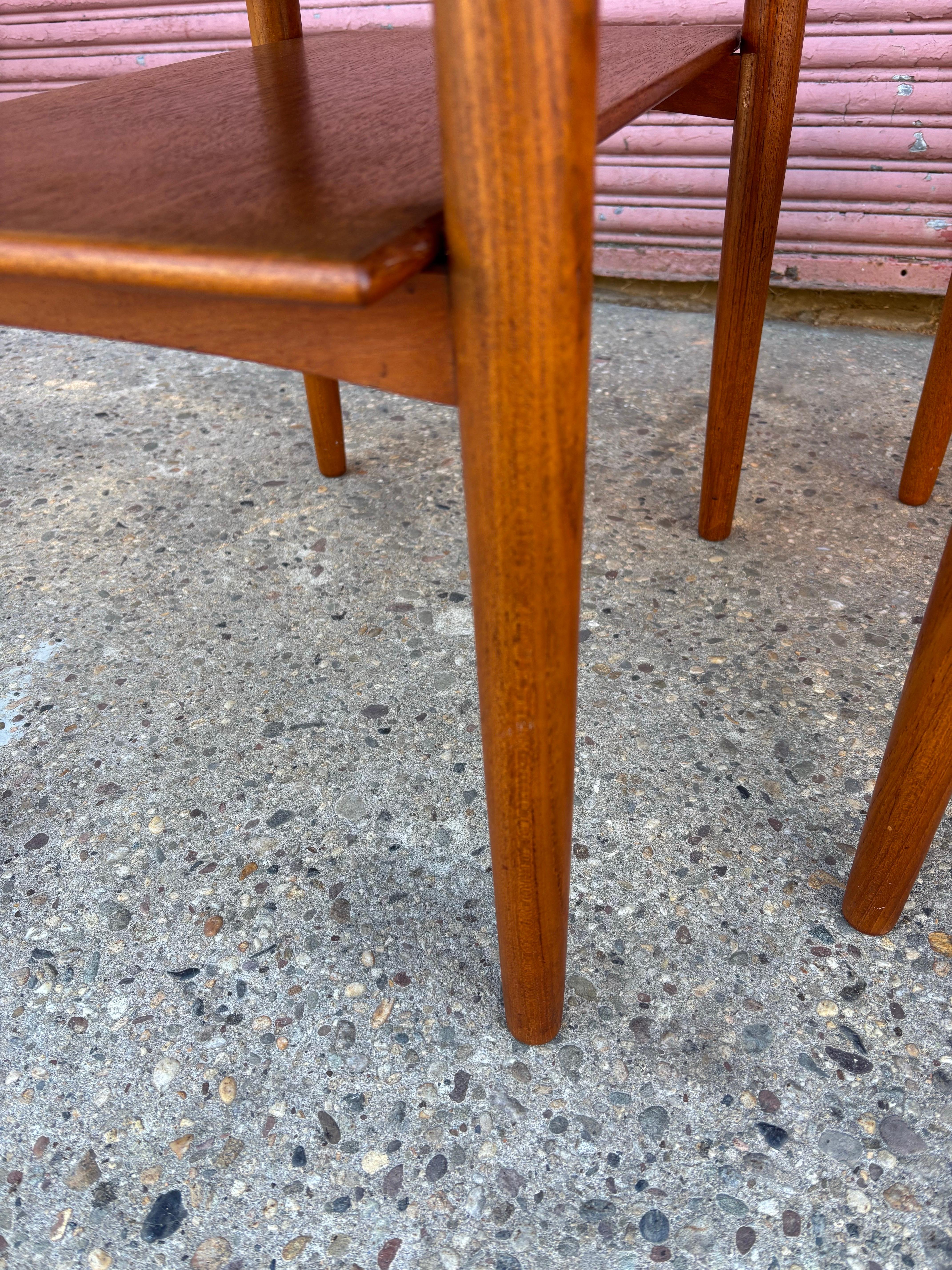 Danish Povl Dinesen Pair Solid Teak Two Tier End Tables For Sale