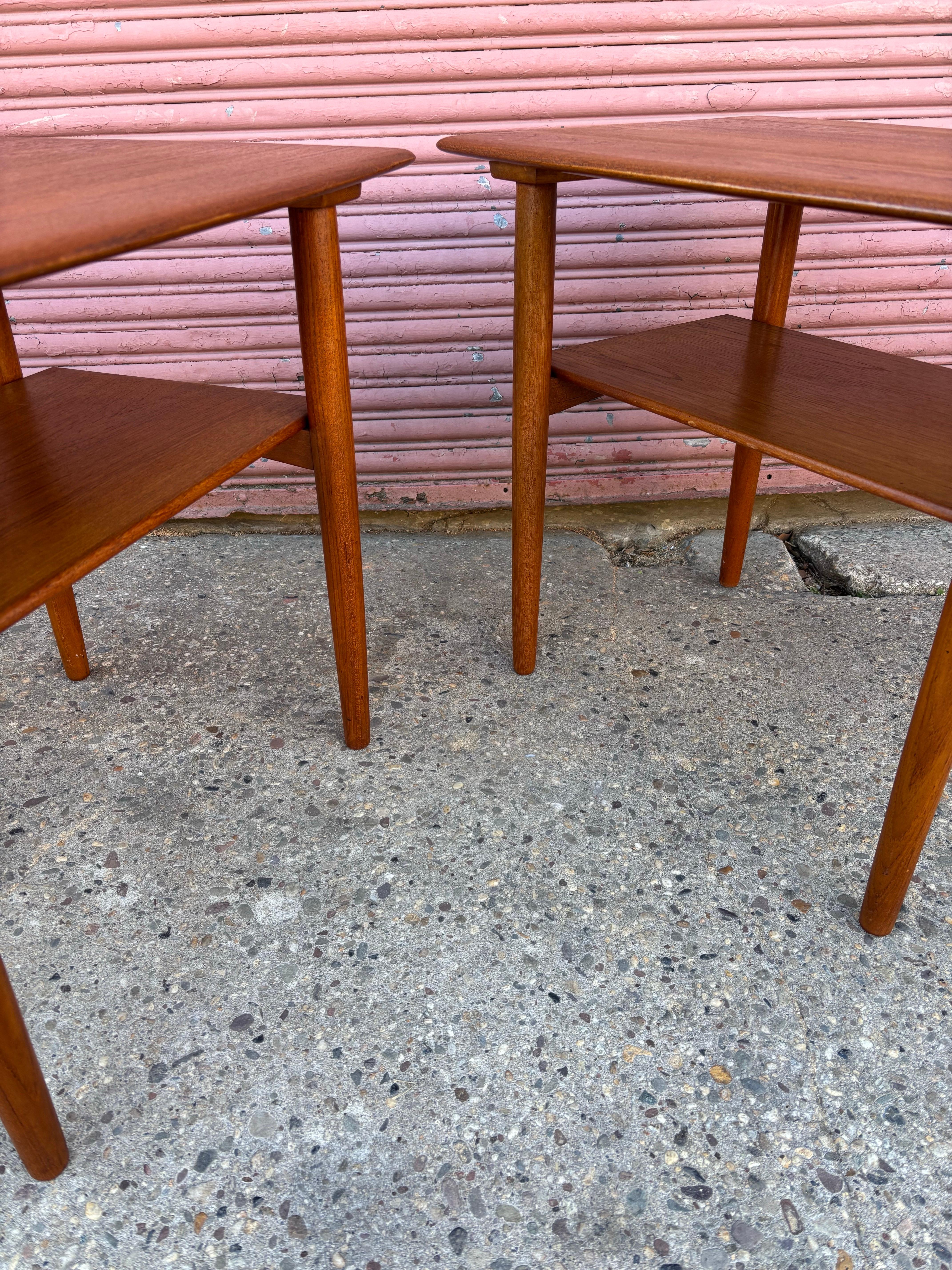 Povl Dinesen Pair Solid Teak Two Tier End Tables For Sale 2