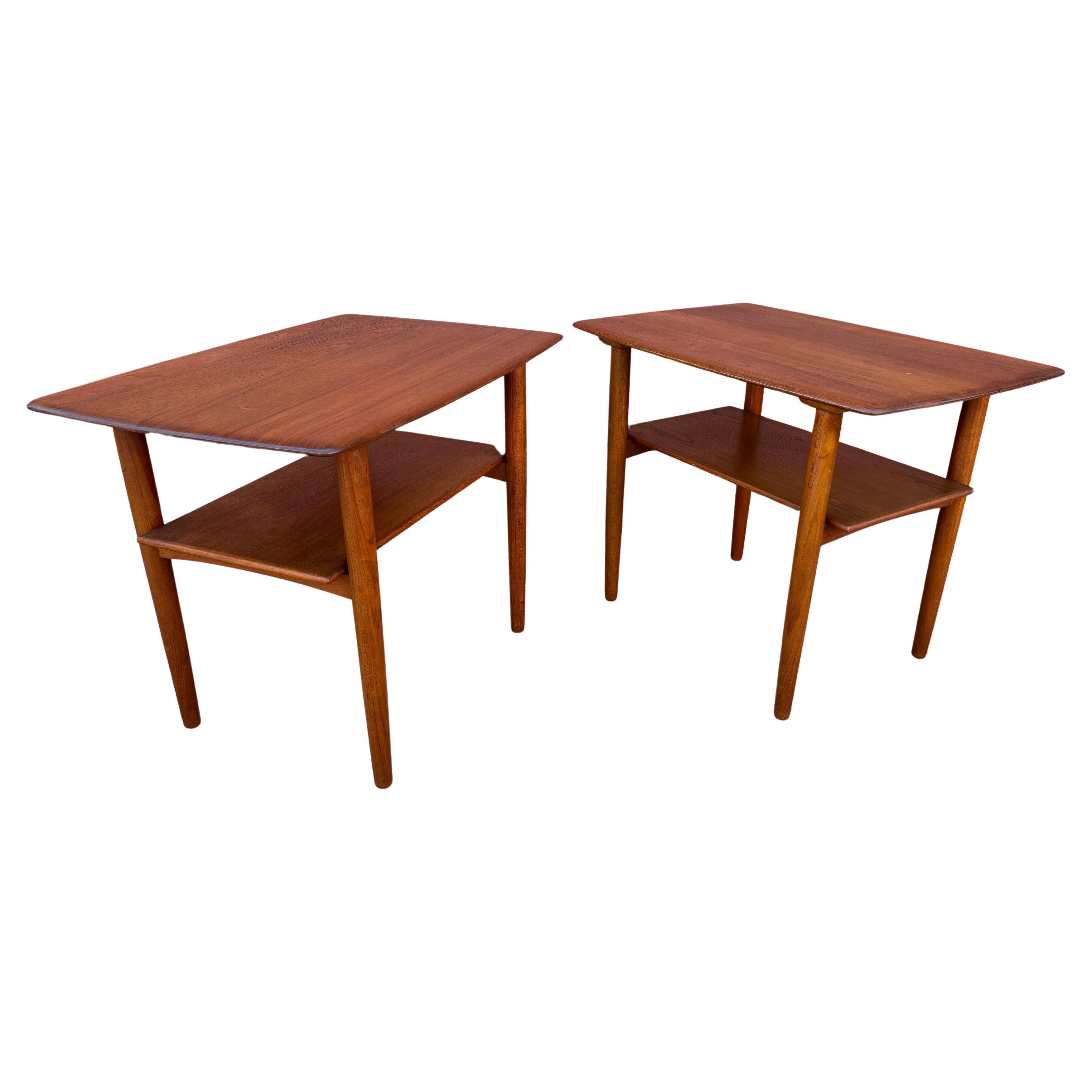 Povl Dinesen Pair Massiv Teak Zweistöckig End Tables