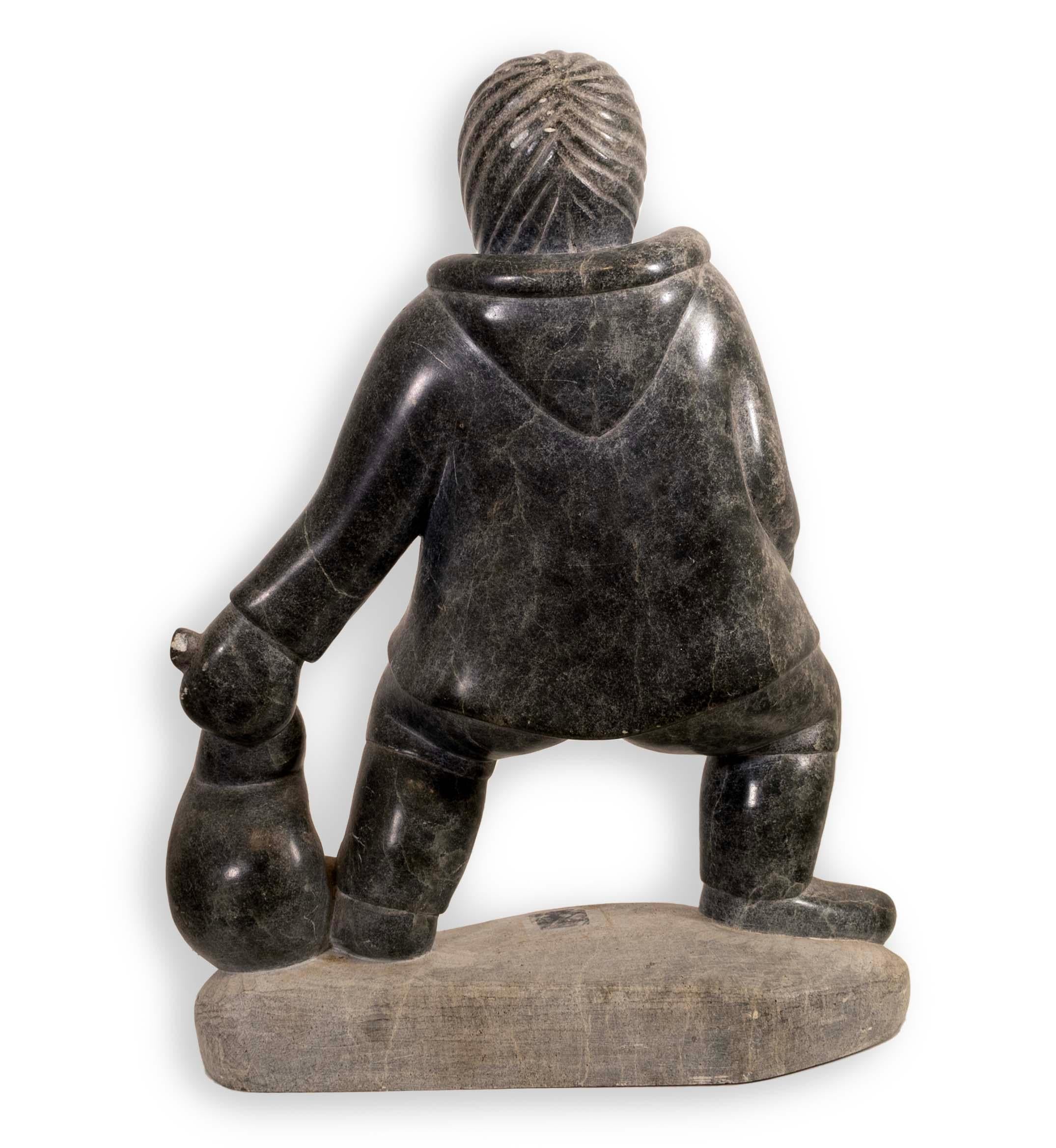Late 20th Century Povungnituk Hunter Inuit Figurative Soapstone Carving Sculpture Quebec Canadian