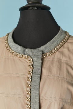 Powder beige leather jacket with grey jersey edge and chain D&G by Dolce&Gabbana