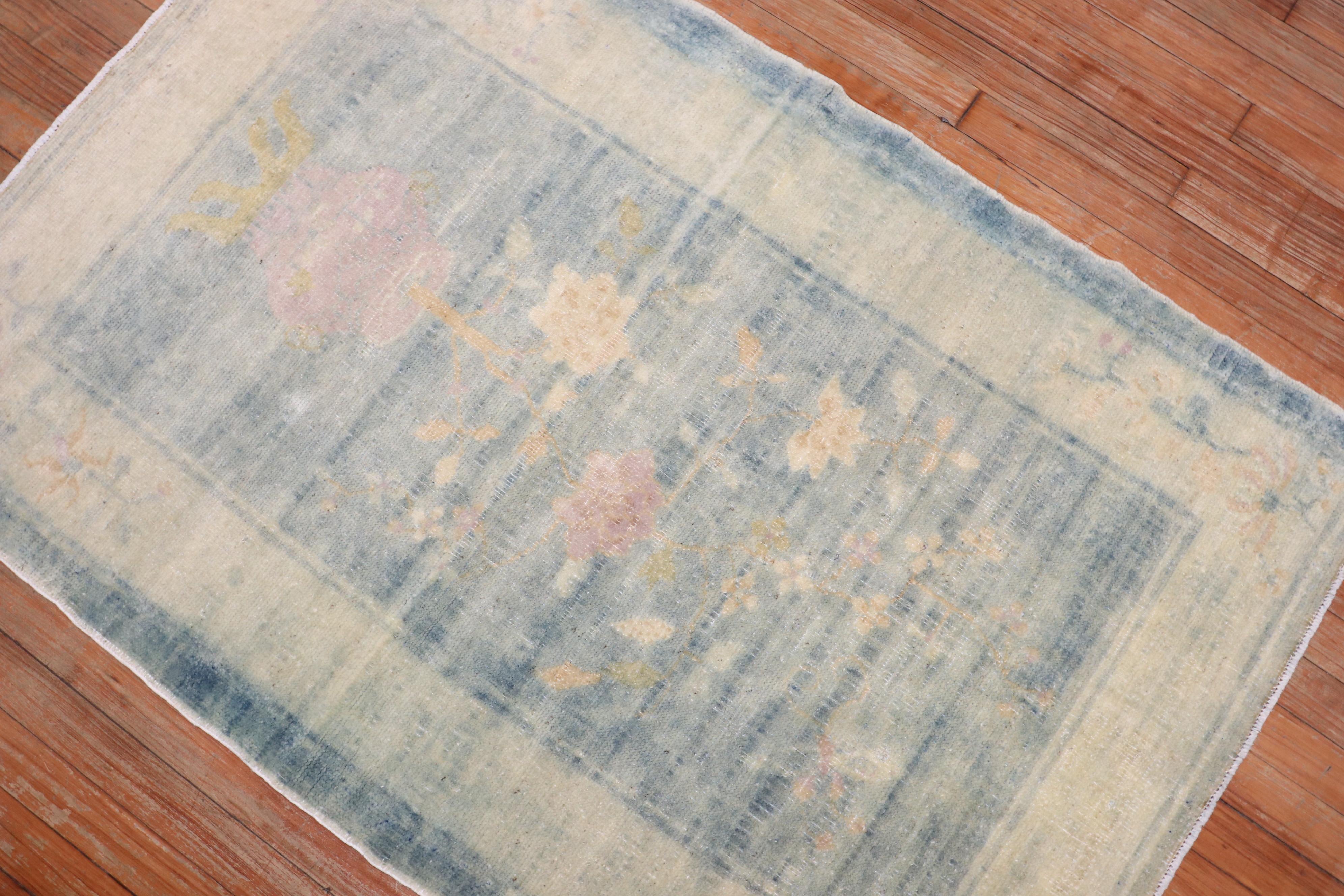 Wool Powder Blue Chinese Rug For Sale