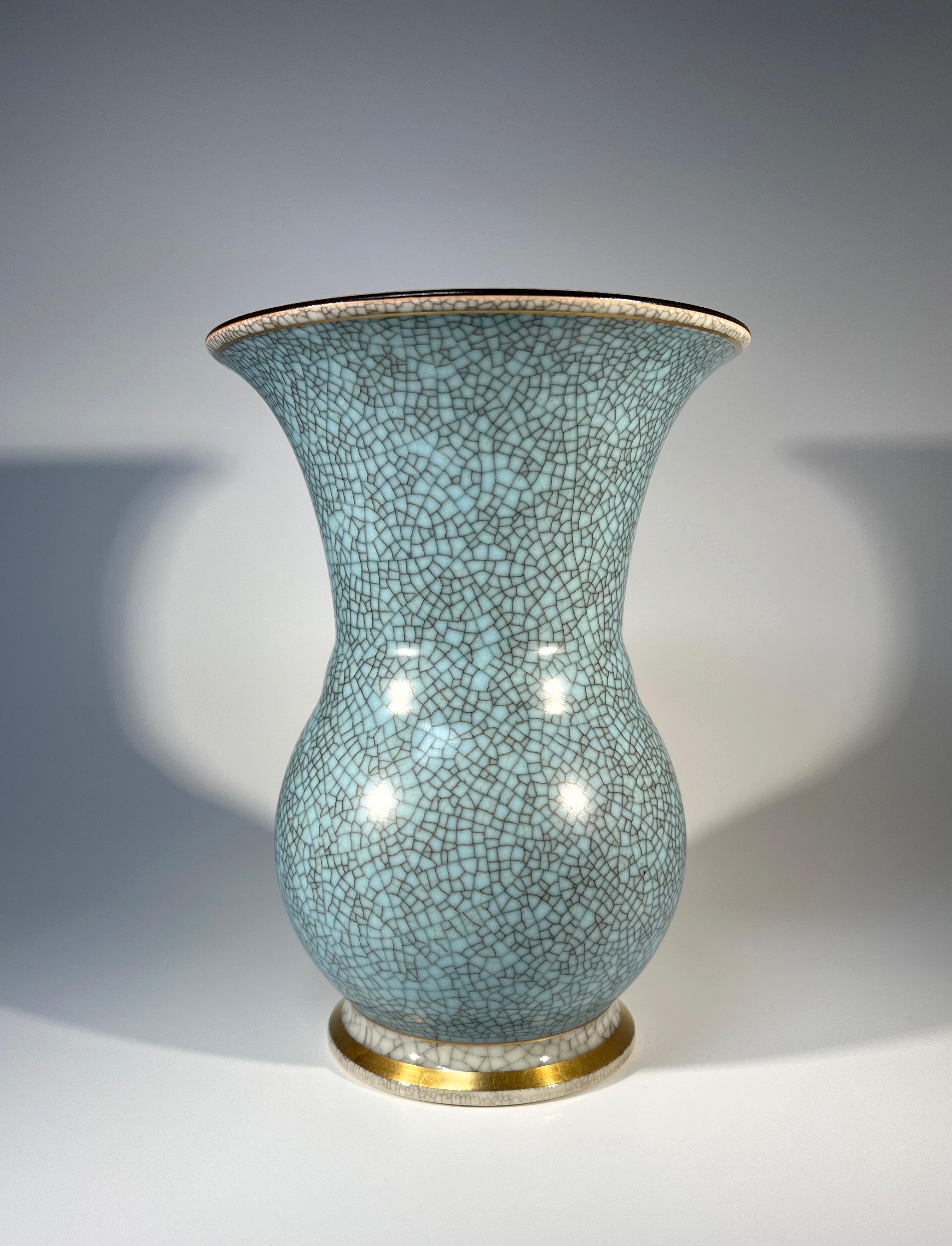 Scandinavian Modern Powder Blue Crackle Glazed Porcelain Vase Thorkild Olsen Royal Copenhagen #2491 For Sale