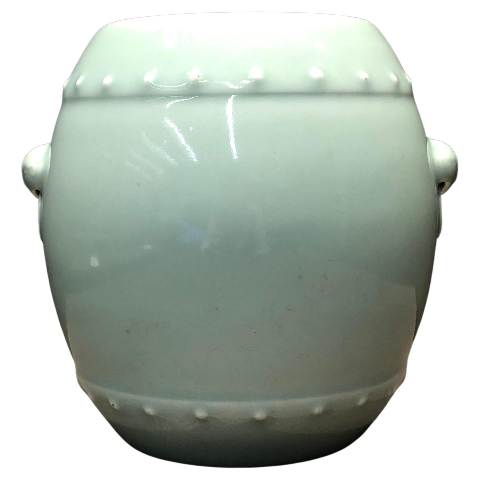 Powder Blue Drum Shaped Water Pot with Twin Beast Grips , Qing period