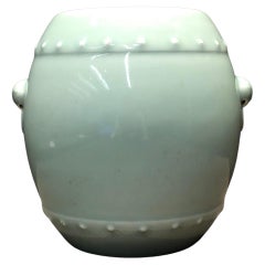 Pot à eau en forme de tambour bleu poudre avec poignées jumelles en forme de bête, période Qing