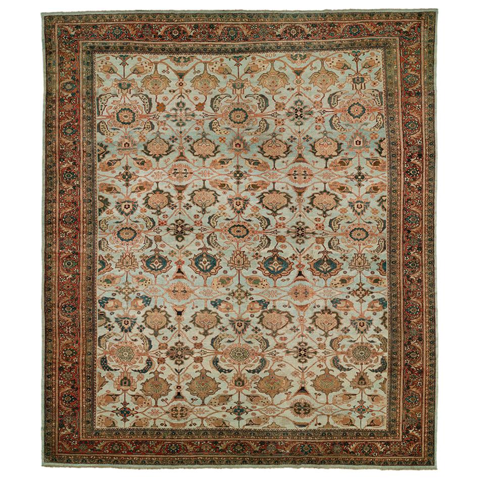 Powder Blue Large Antique Persian Mahal Sultanabad Rug, Early 20th Century For Sale