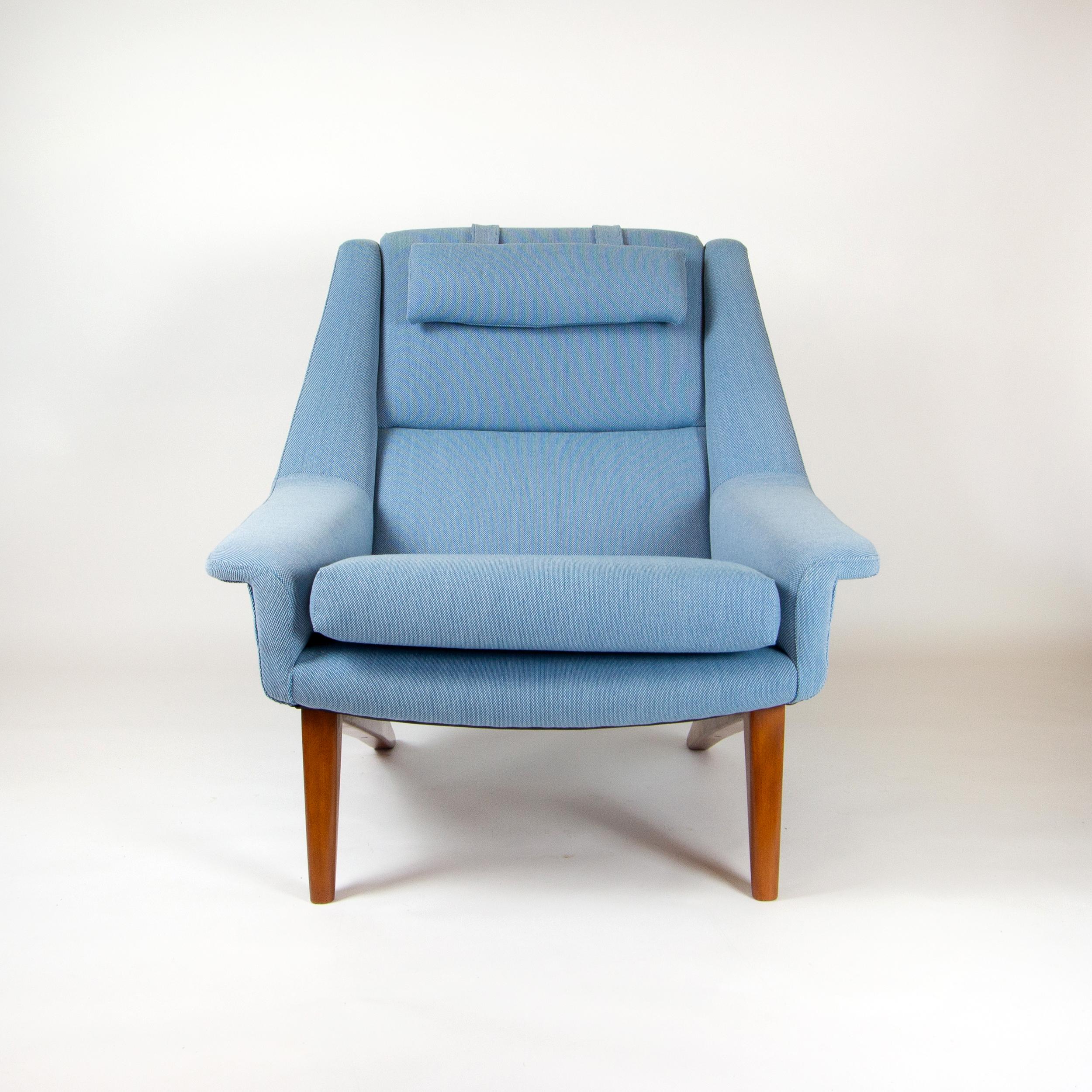 Wool Powder Blue Mid Century Armchair by Folke Ohlsson for Fritz Hansen, Denmark