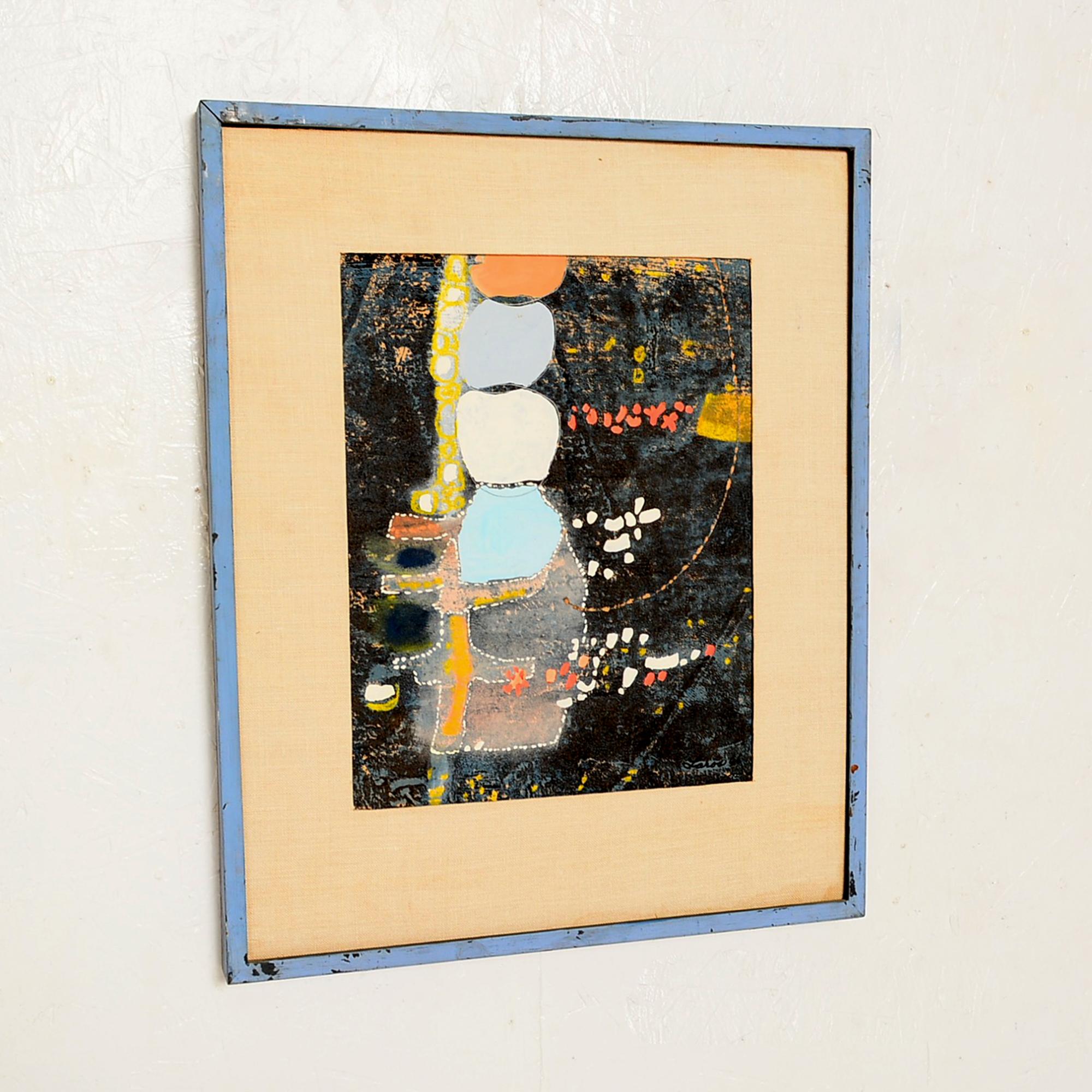 Mid-Century Modern Powder Blue Mixed Collage Abstract Modern by Fred LAROS 1966 NYC Funky Art 