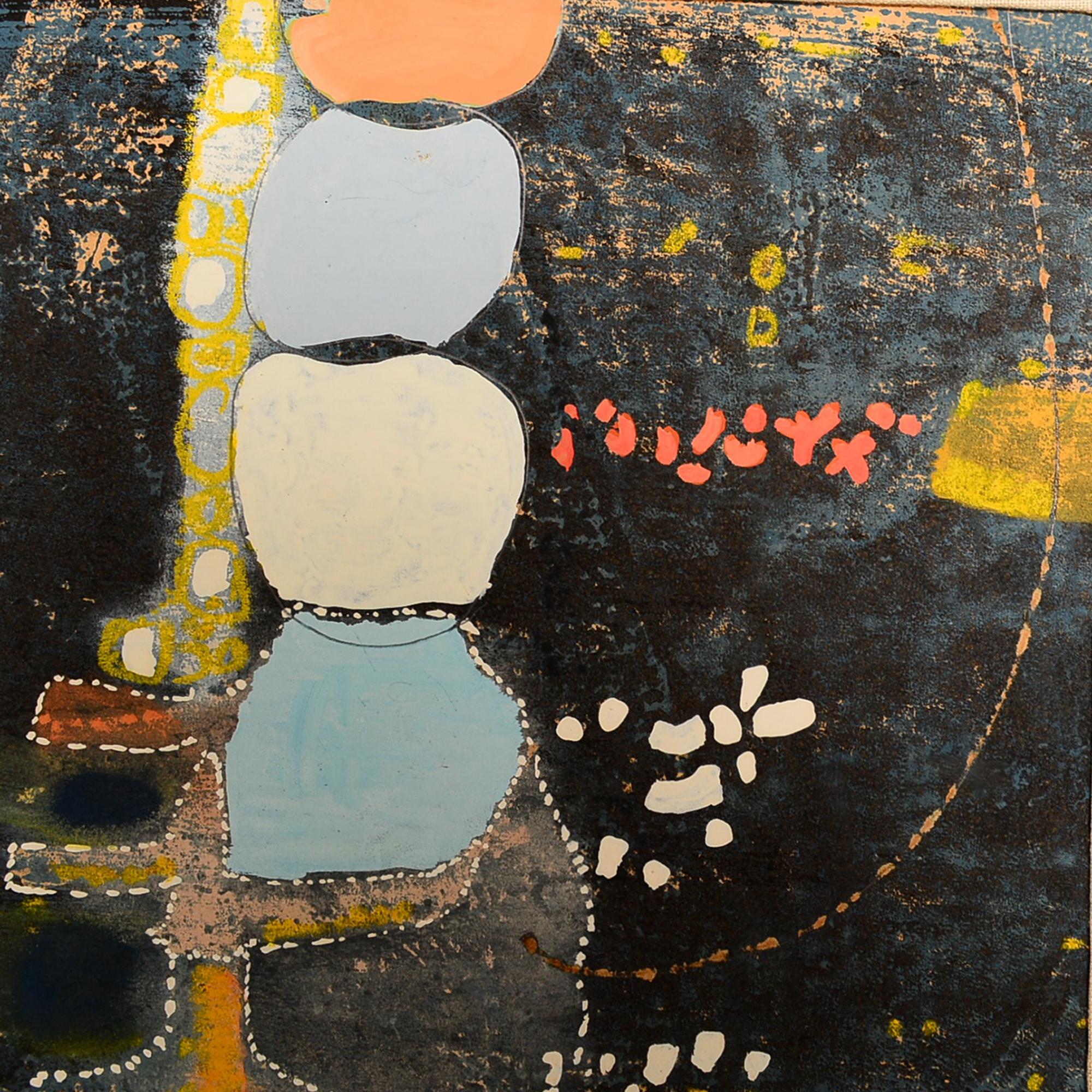 Powder Blue Mixed Collage Abstract Modern by Fred LAROS 1966 NYC Funky Art  In Fair Condition In Chula Vista, CA