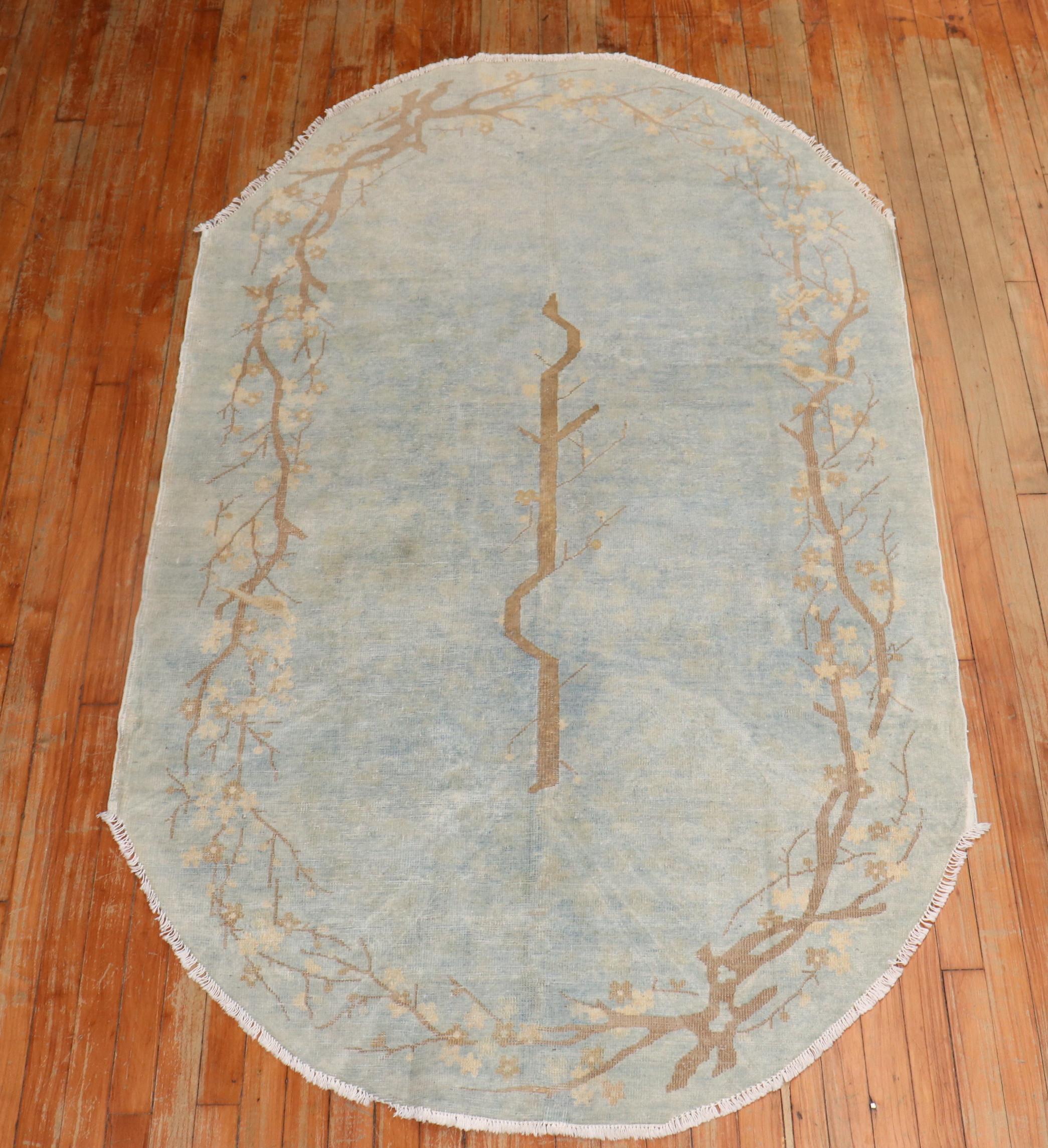 Powder Blue Oval Chinese Rug For Sale 6