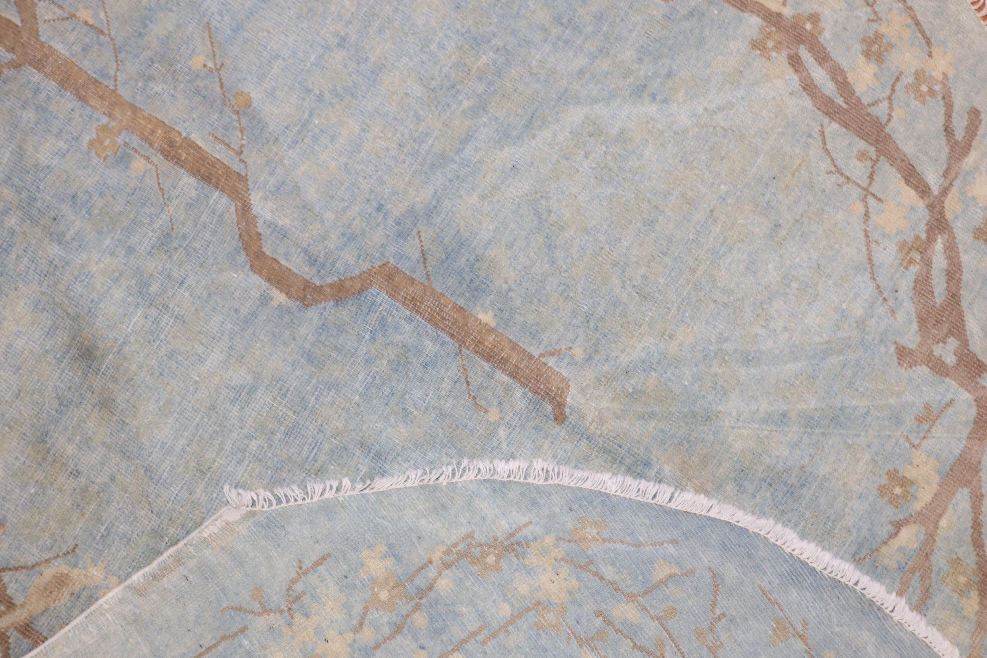Powder Blue Oval Chinese Rug In Fair Condition For Sale In New York, NY