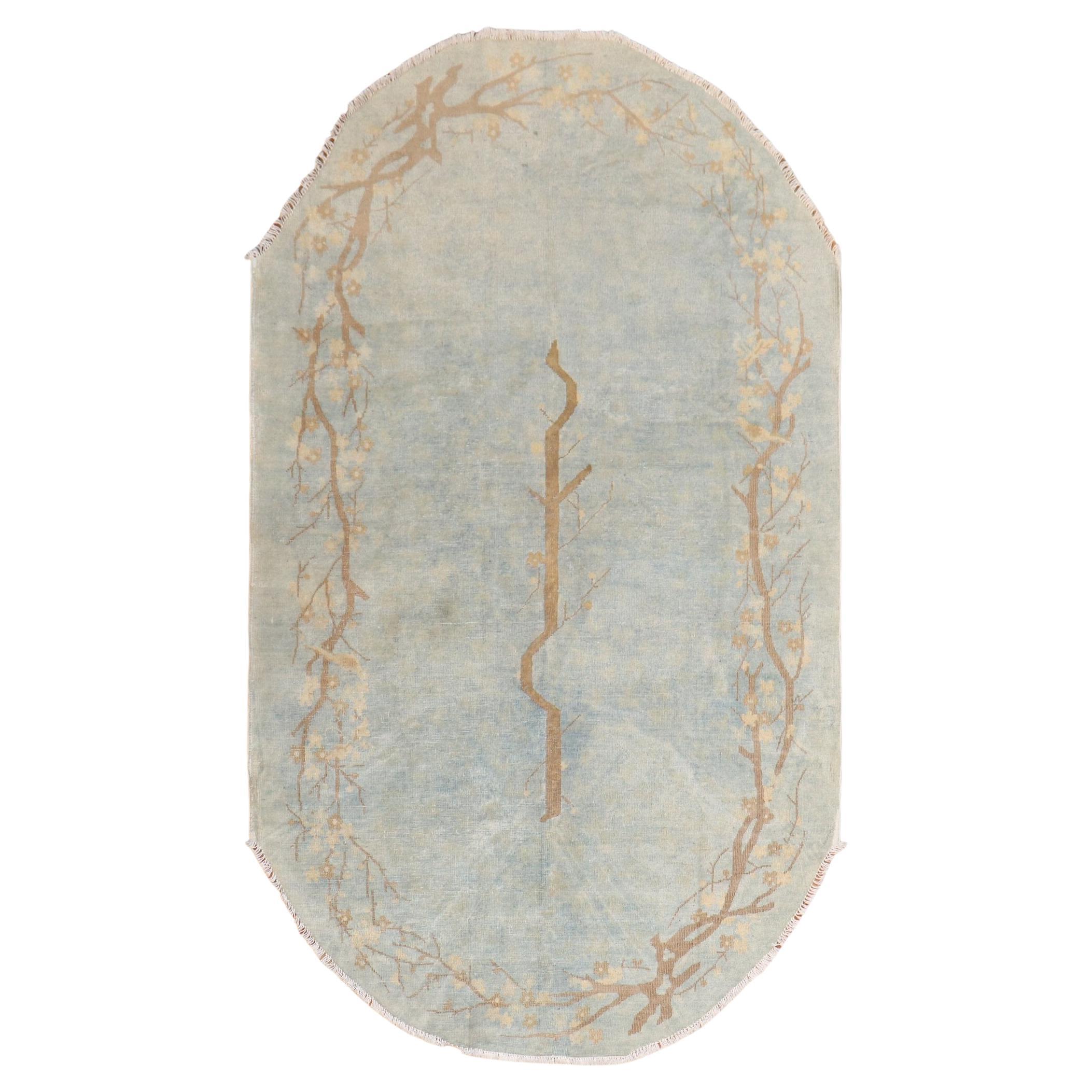 Powder Blue Oval Chinese Rug For Sale